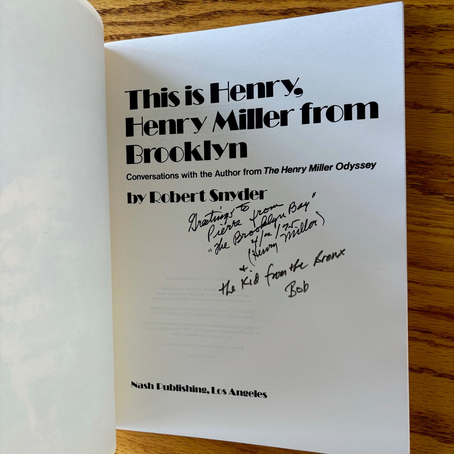 (Henry Miller) Robert Snyder - This is Henry, Henry Miller from Brooklyn - Signed