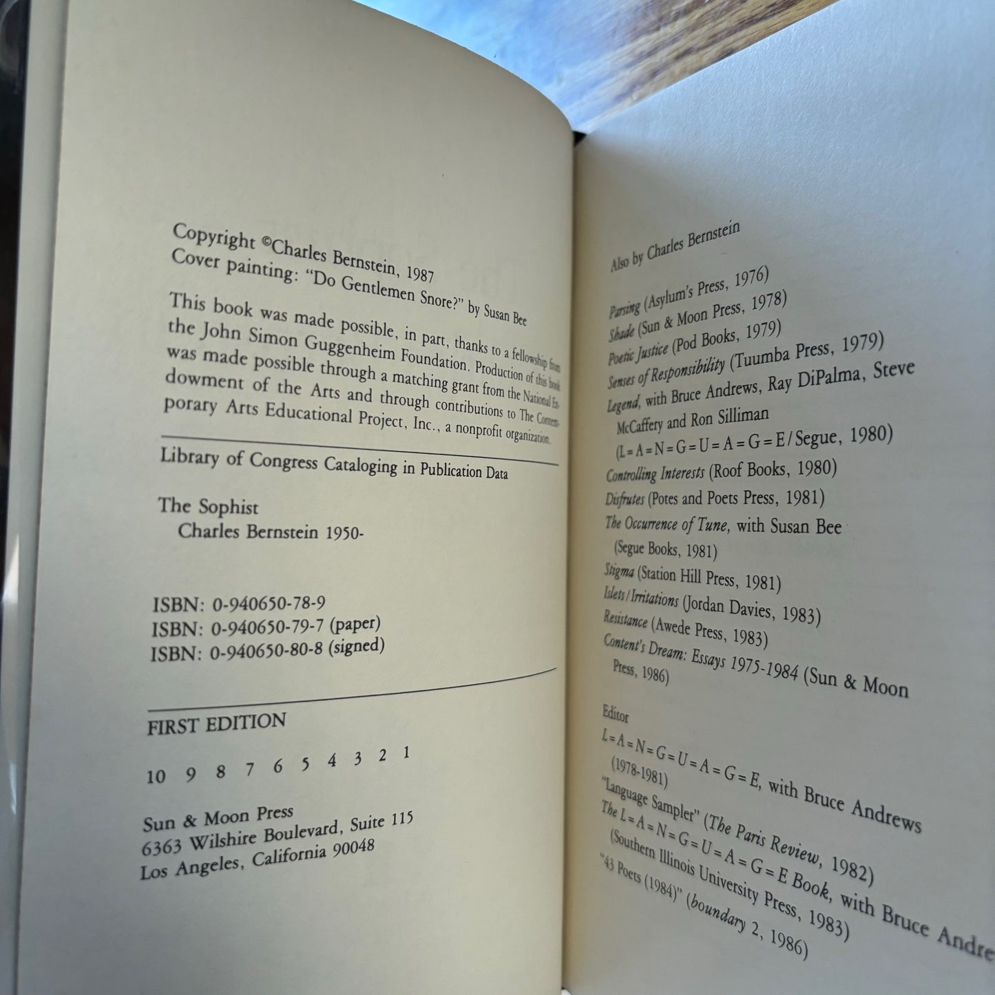 Charles Bernstein - The Sophist - Signed Limited Edition