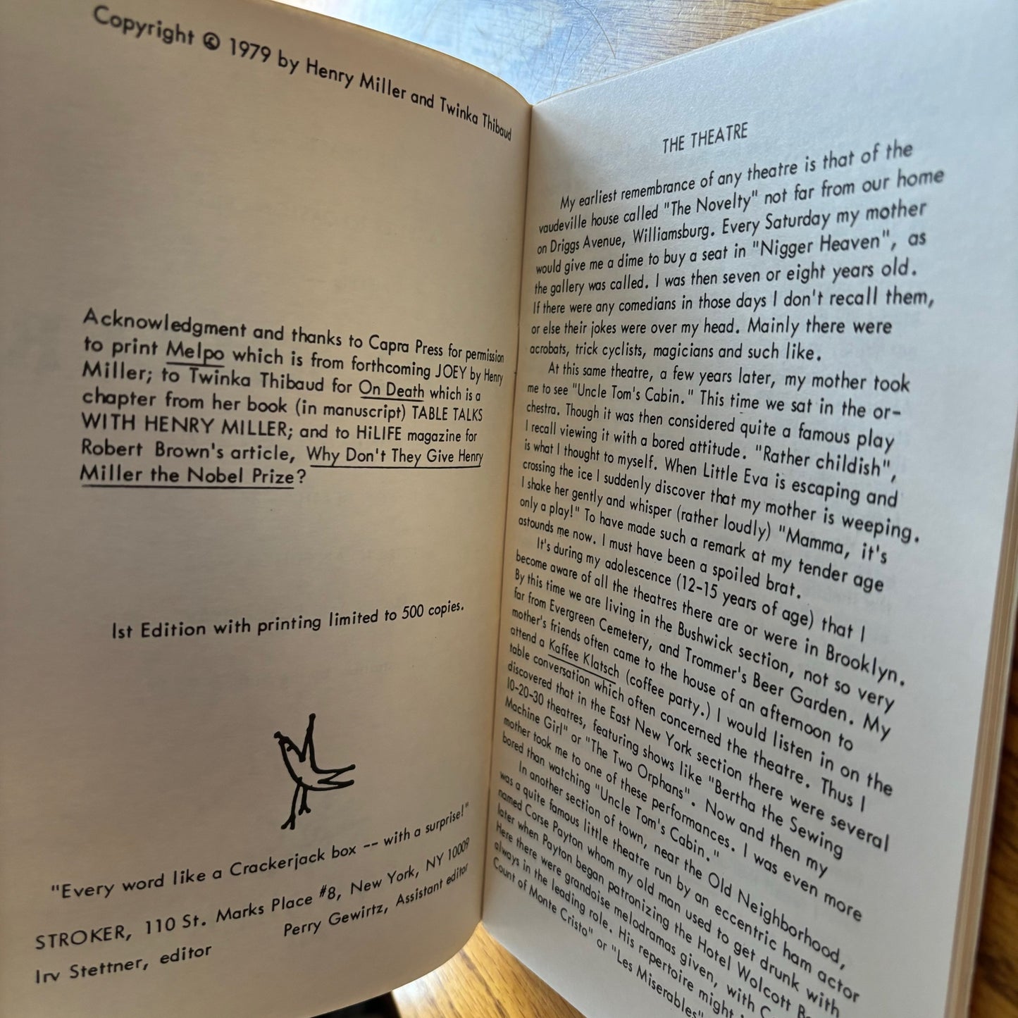 Henry Miller - The Theatre & Other Pieces (Stroker 11) - Signed