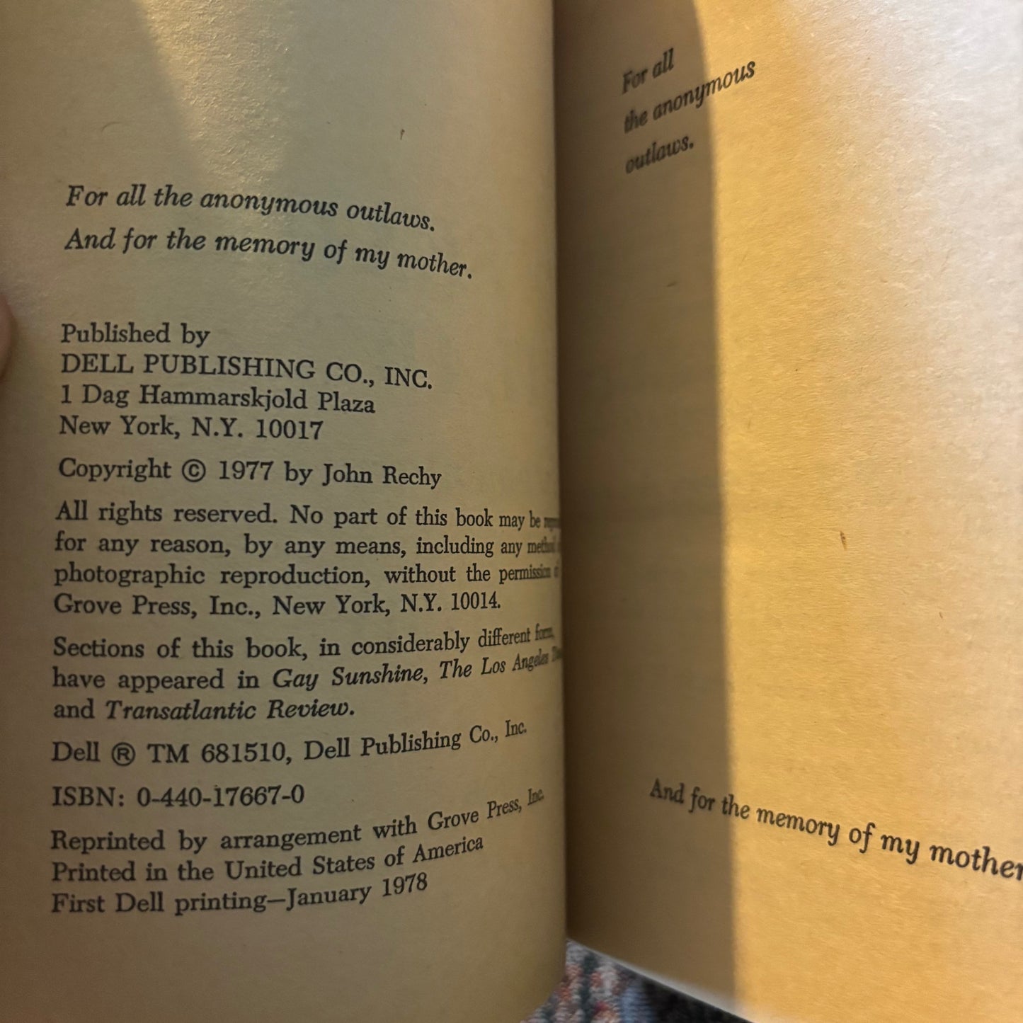 John Rechy - The Sexual Outlaw - First Edition Paperback