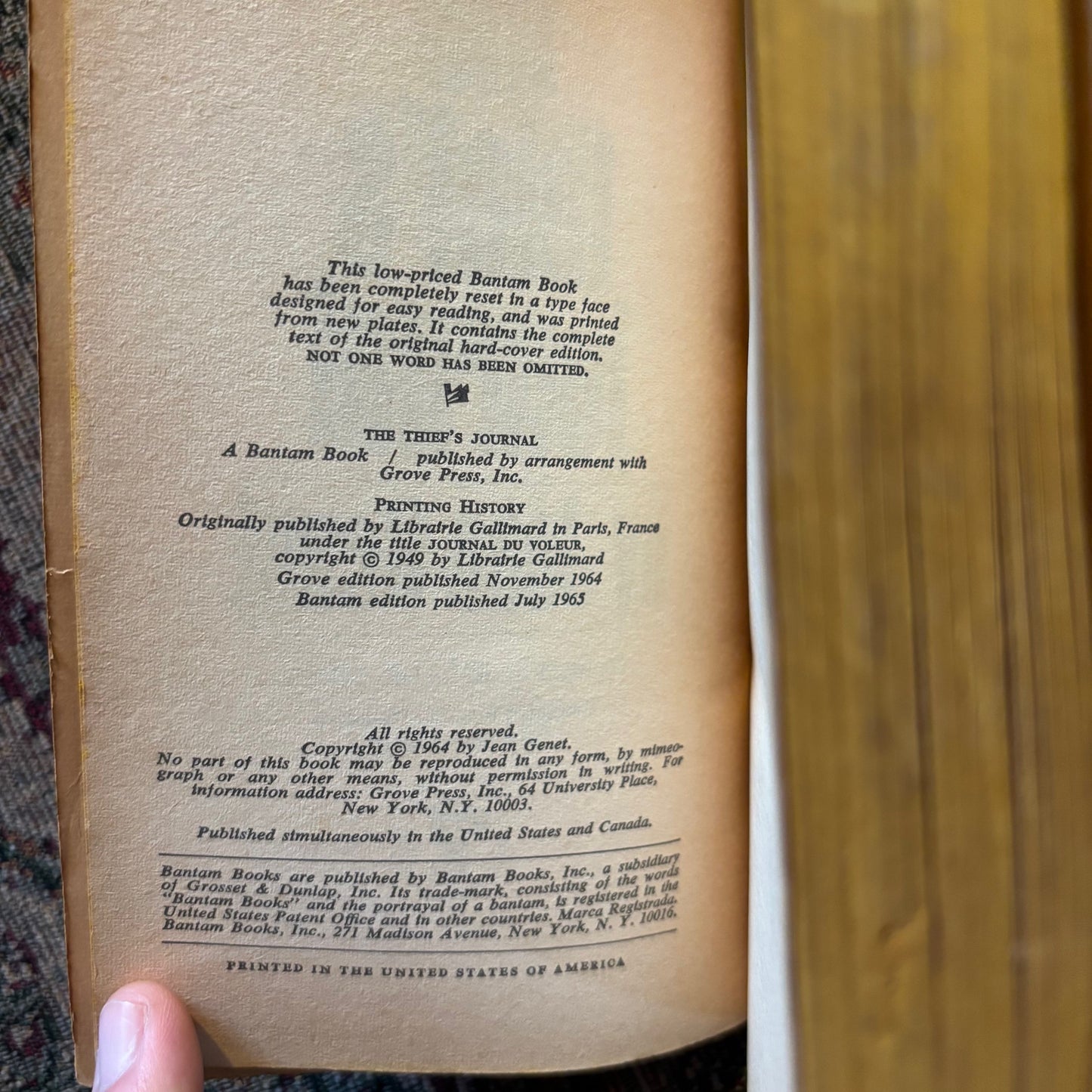 Jean Genet - The Thief's Journal - First Edition Paperback