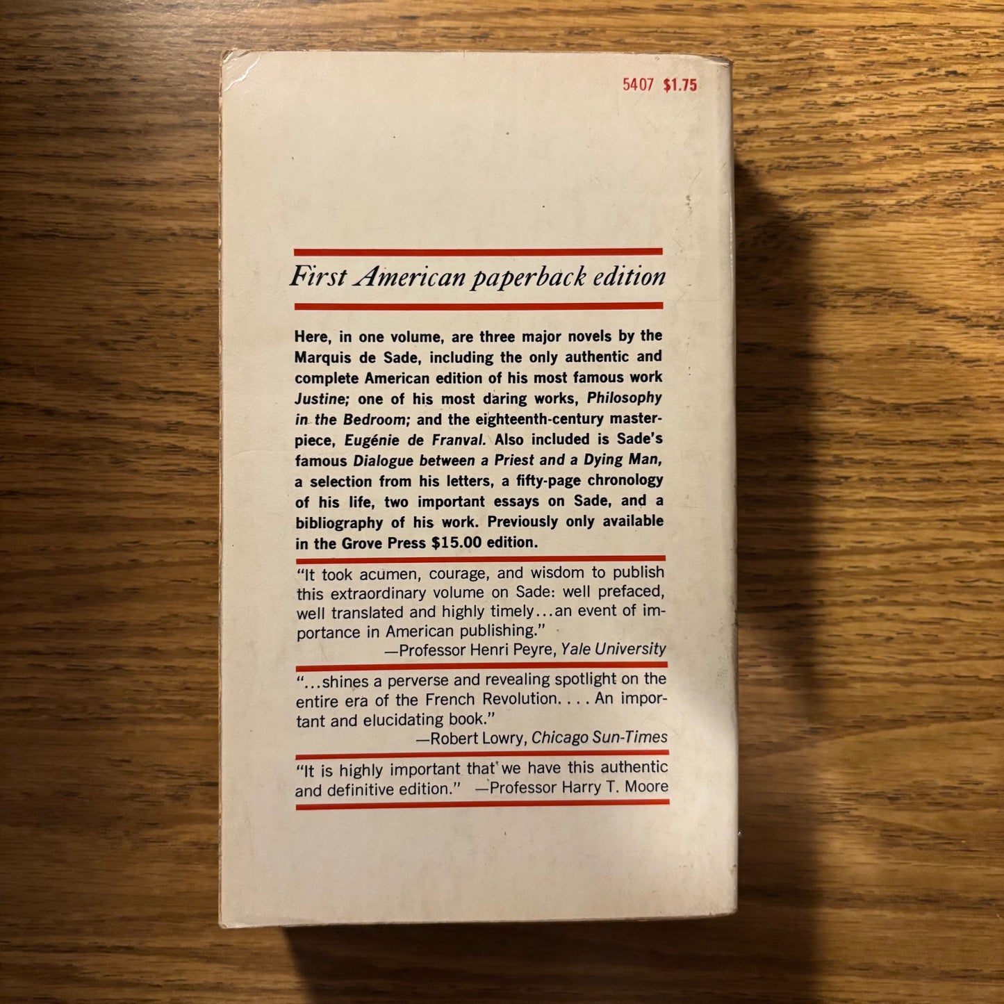 Marquis de Sade - Justine, Philosophy in the Bedroom, Eugenie de Franval and Other Writings - First Edition Paperback
