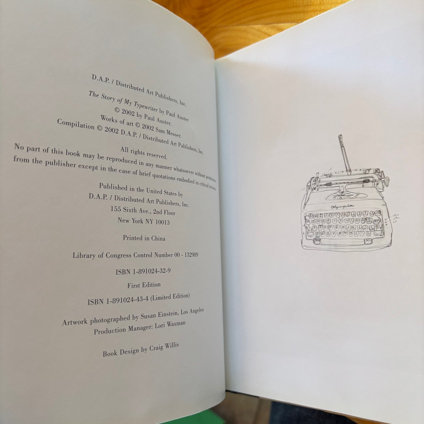 Paul Auster, Sam Messer - The Story of My Typewriter - First Edition