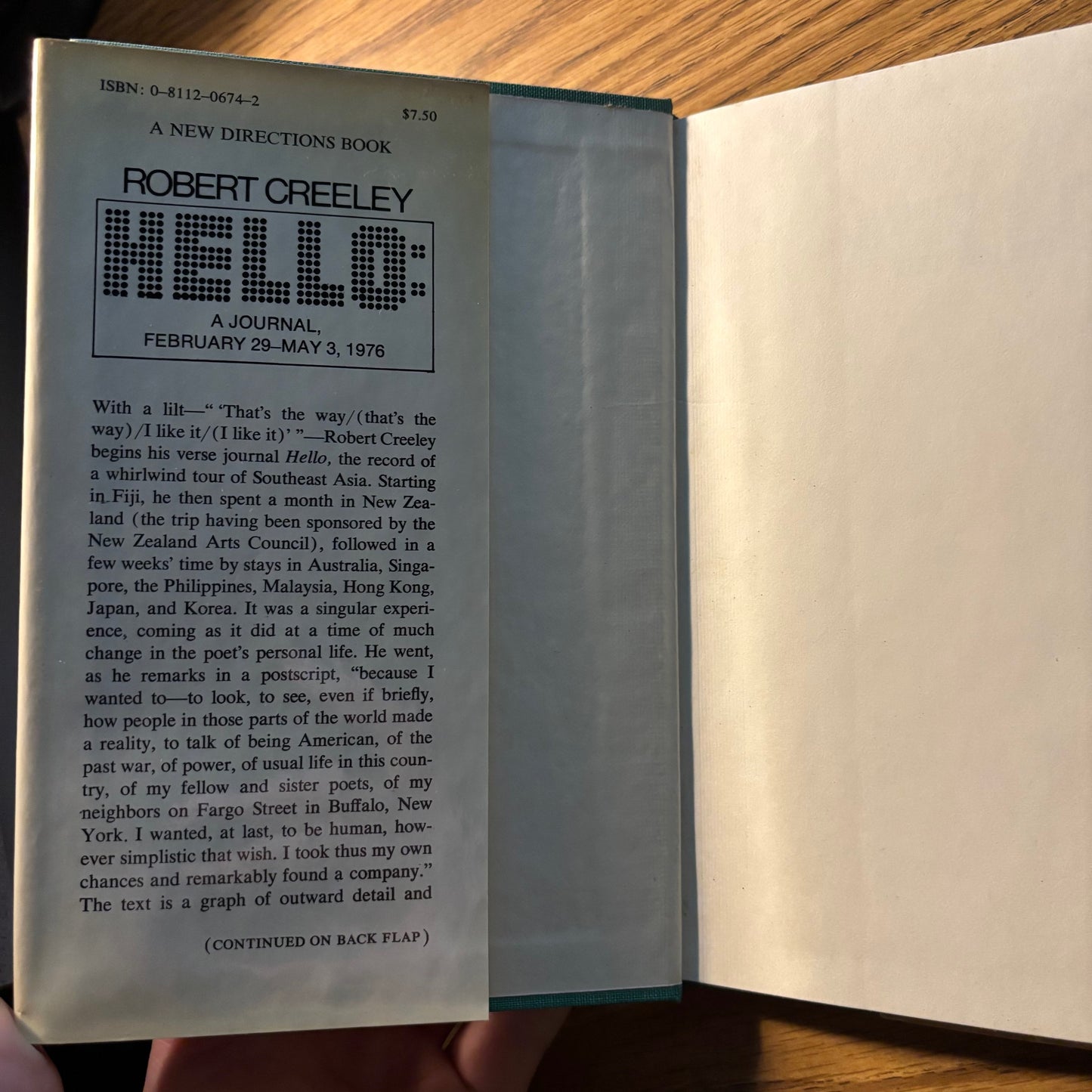 Robert Creeley - Hello: A Journal, February 29-May 3, 1976 - First Edition
