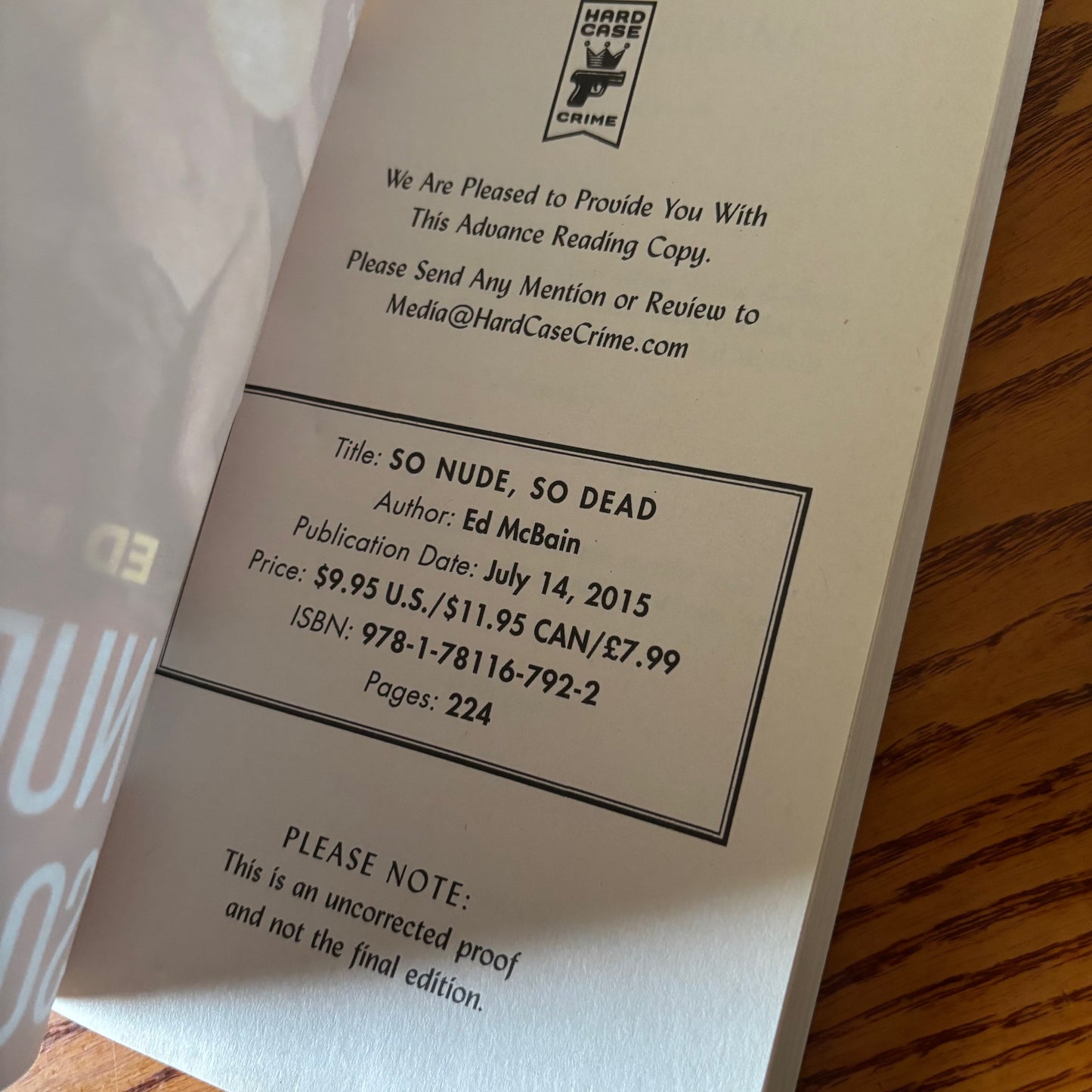 Ed McBain - So Nude, So Dead - Uncorrected Proof