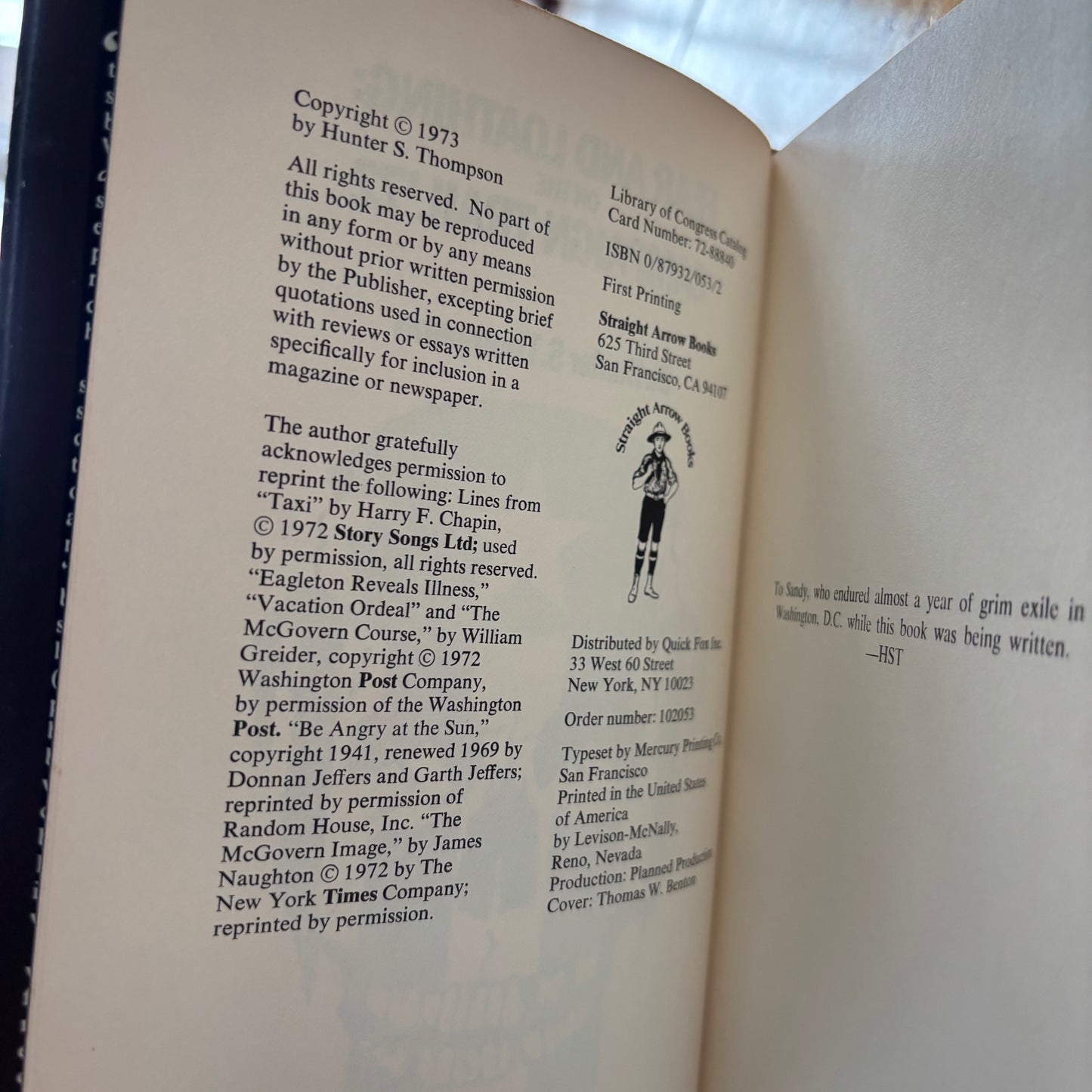 Hunter S. Thompson - Fear and Loathing '72: On the Campaign Trail - First Edition