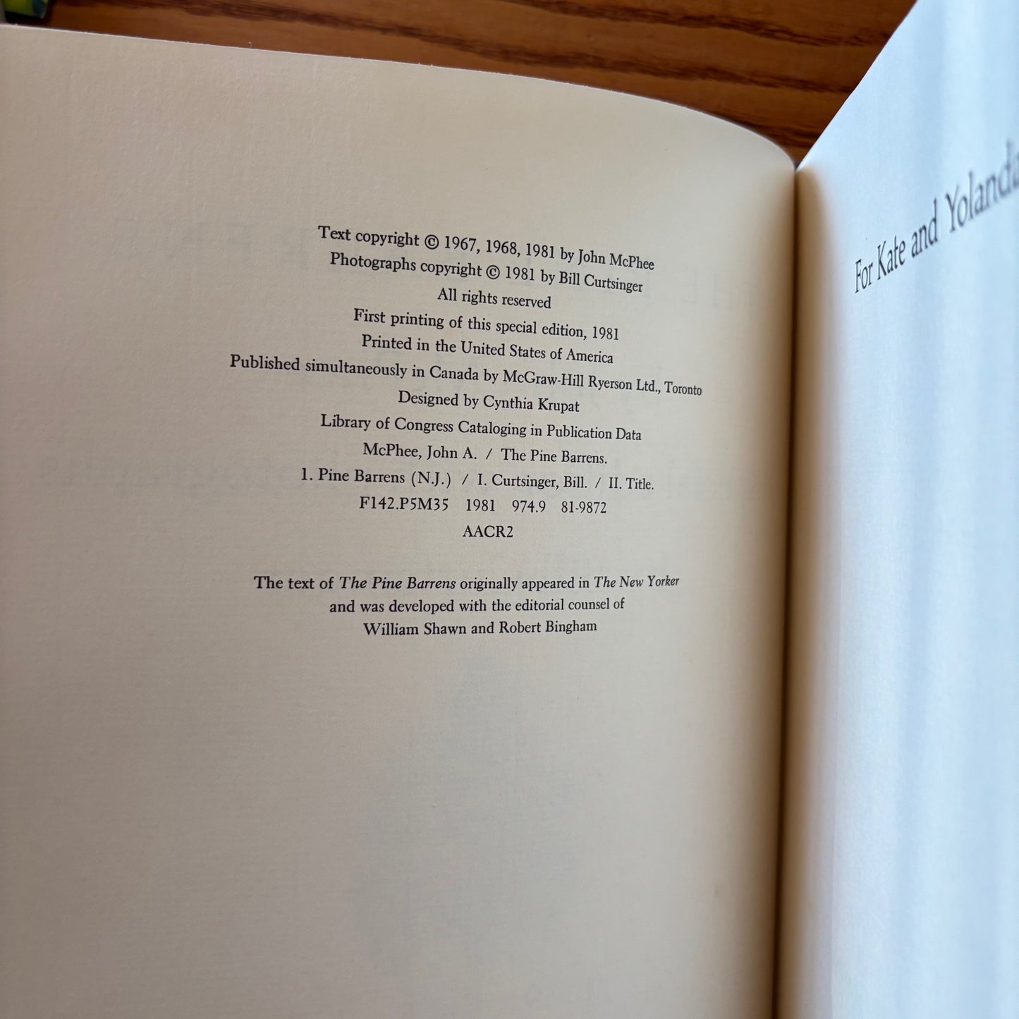 John McPhee, Bill Curtsinger - The Pine Barrens - Signed