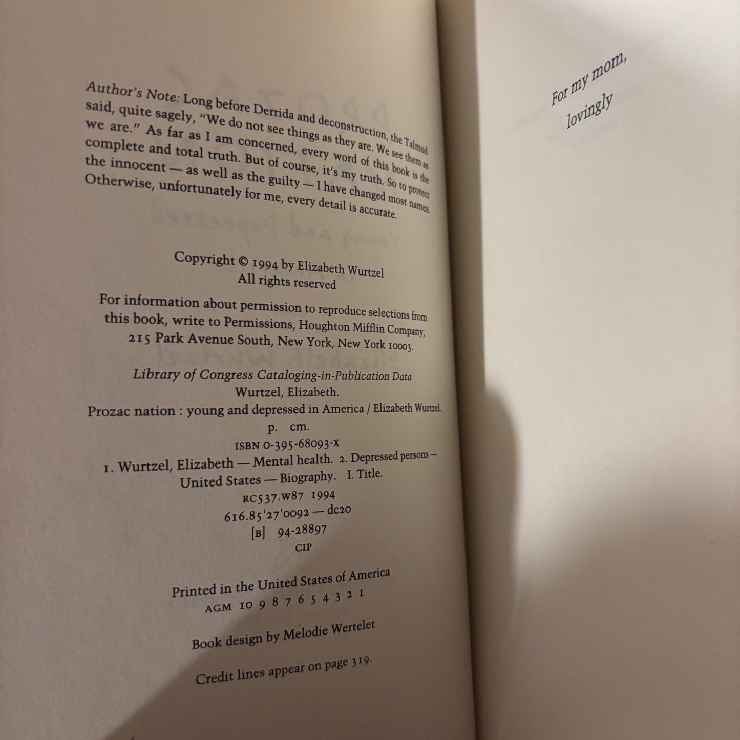 Elizabeth Wurtzel - Prozac Nation: Young and Depressed in America - First Edition