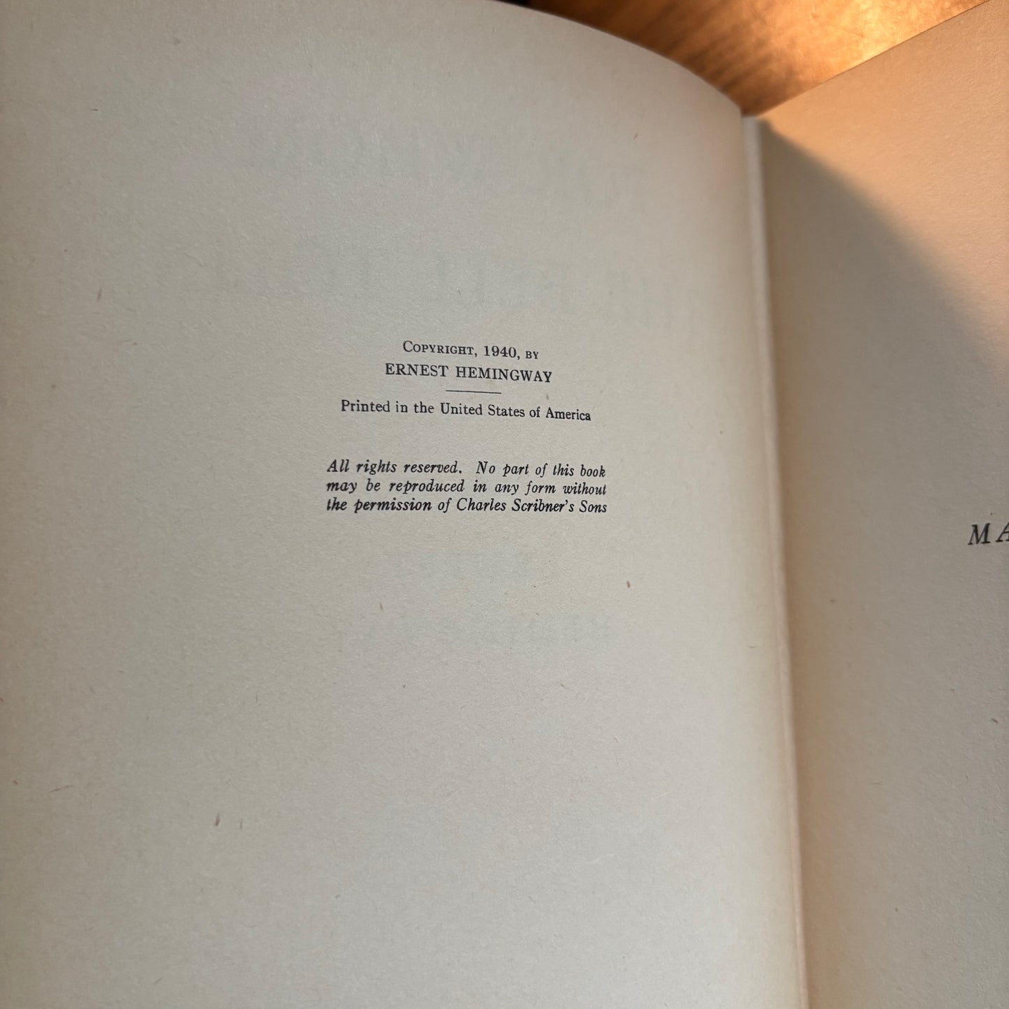Ernest Hemingway - For Whom the Bell Tolls - First Edition Later Printing
