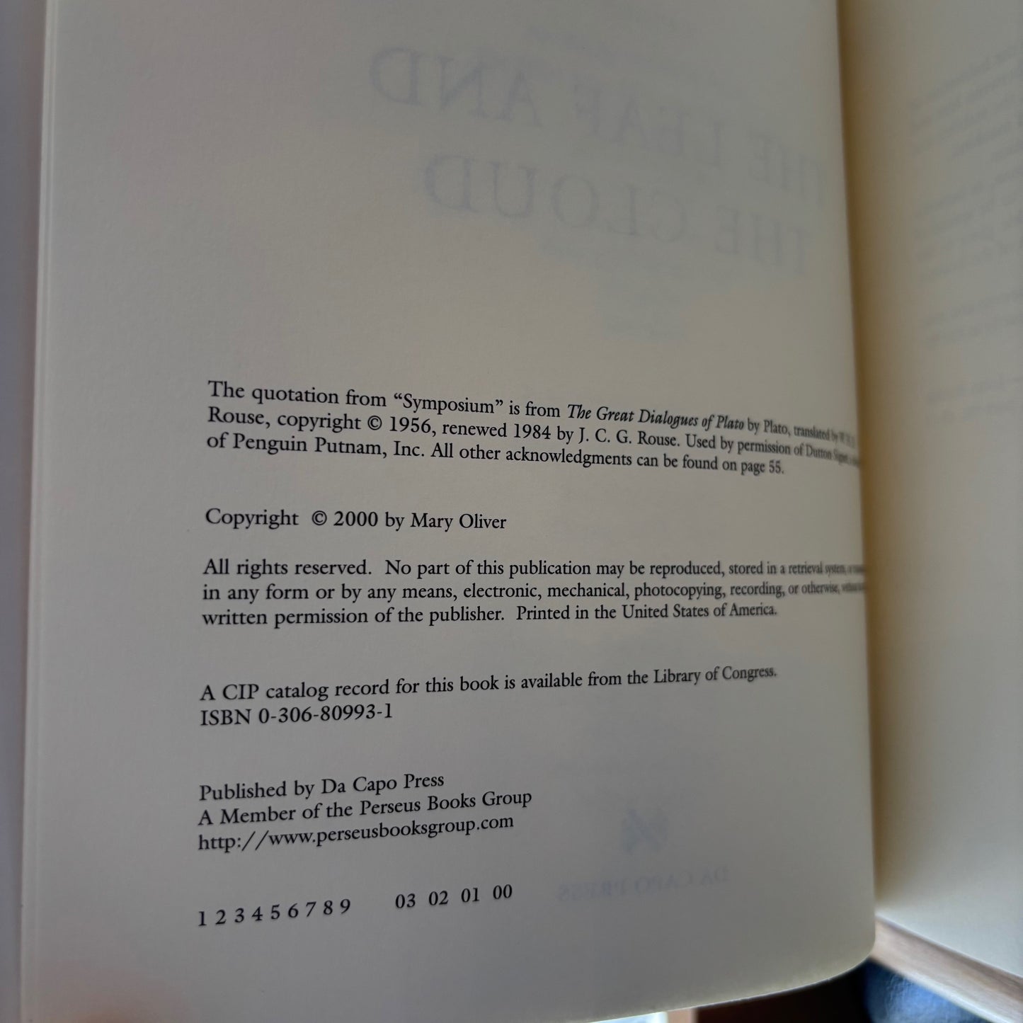 Mary Oliver - The Leaf and the Cloud - First Edition