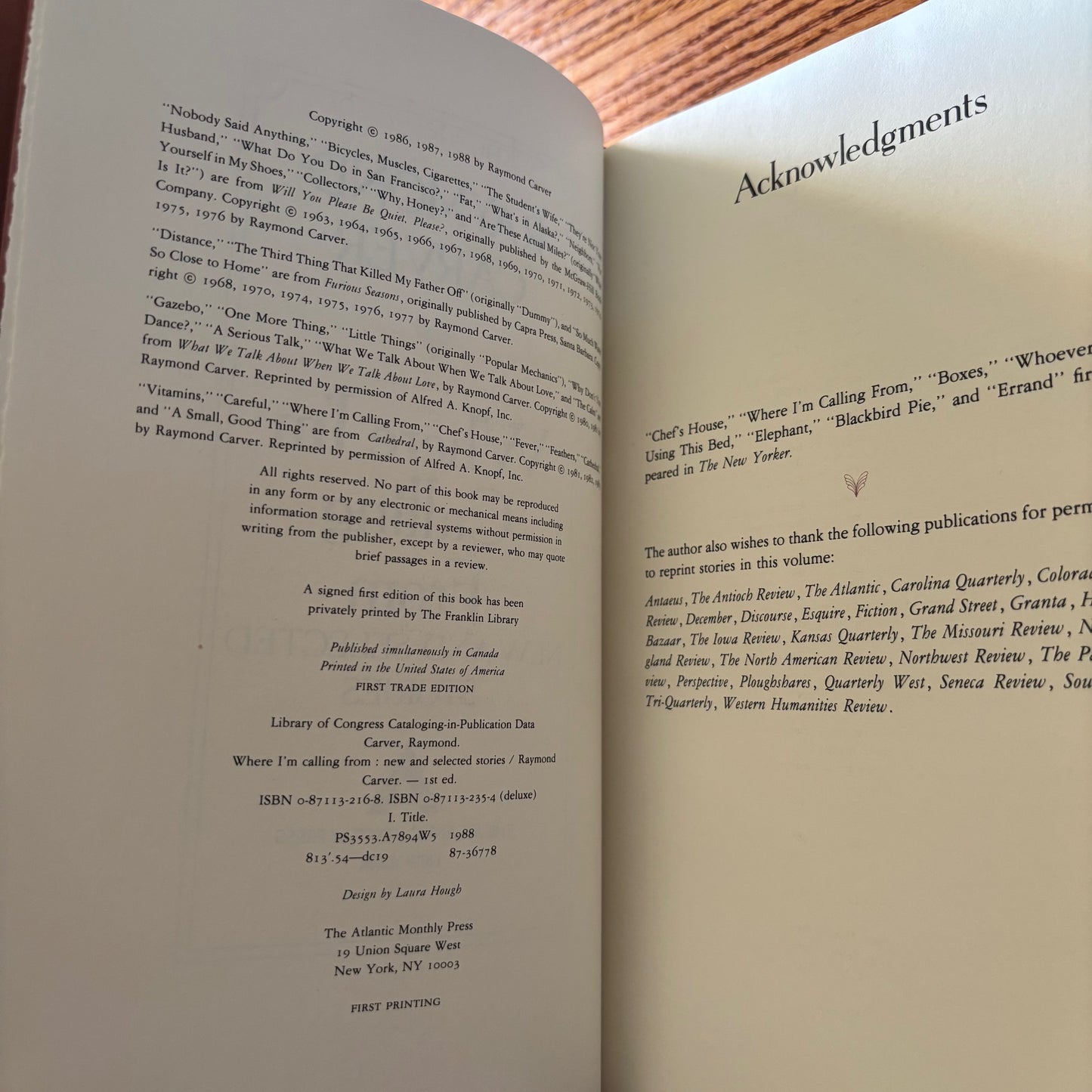 Raymond Carver - Where I'm Calling From - First Edition