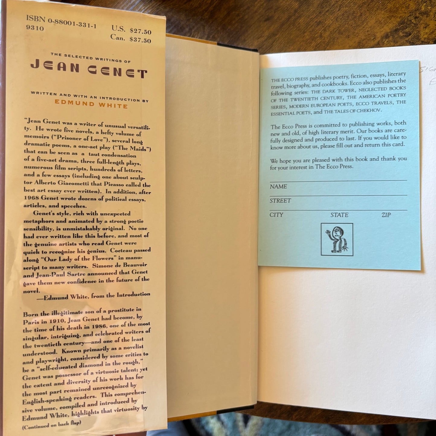The Selected Writings of Jean Genet - First Edition - Signed by Edmund White
