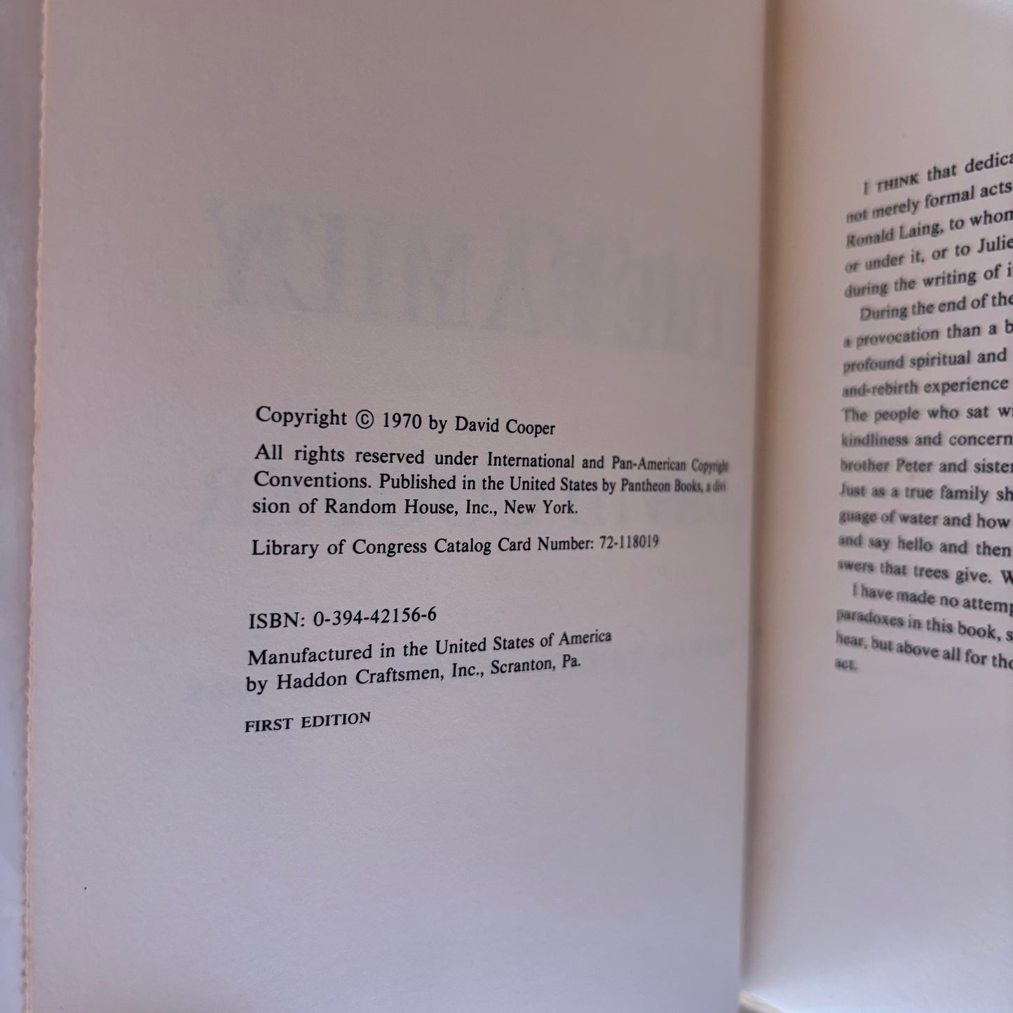 David Cooper - The Death of the Family - First Edition
