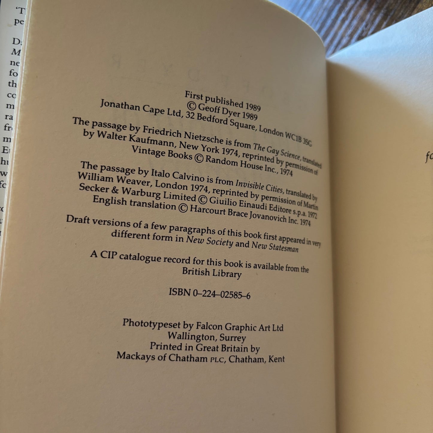 Geoff Dyer - The Colour of Memory - First Edition
