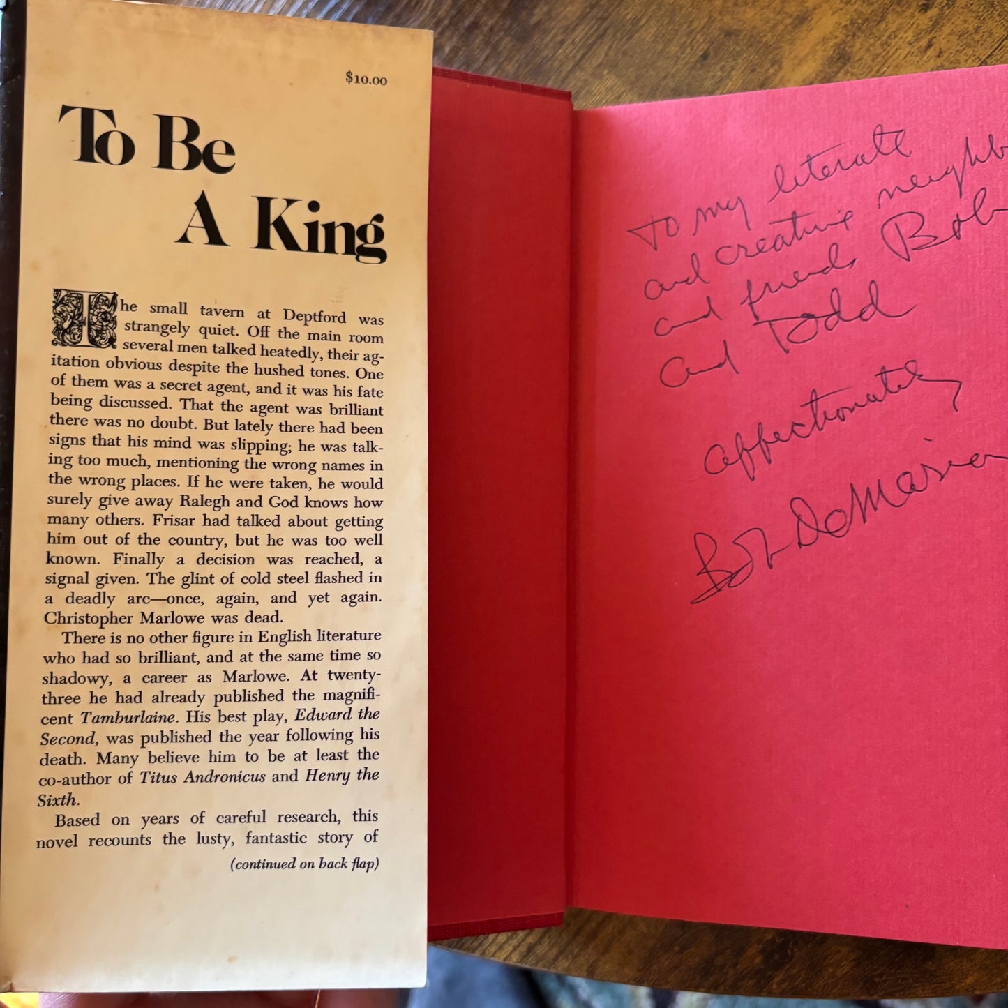 Robert DeMaria - To Be a King - Signed to Robert Berks