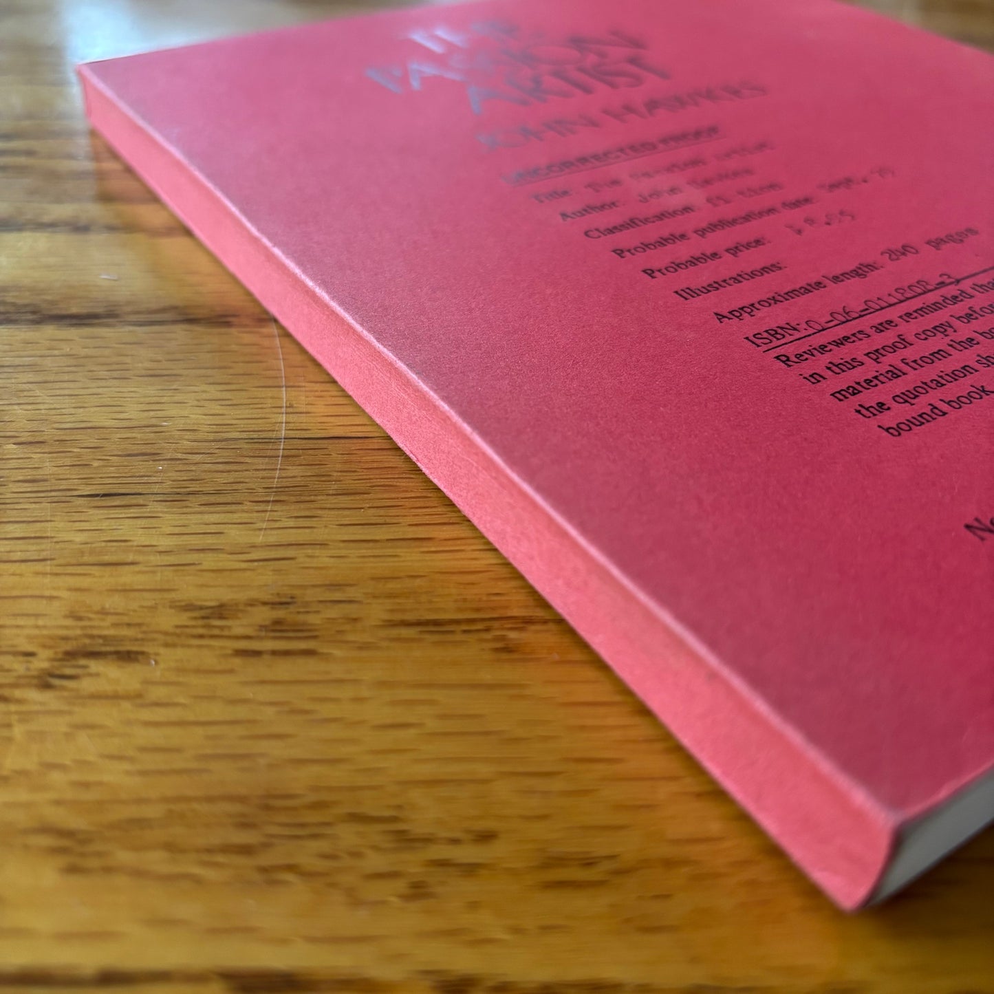 John Hawkes - The Passion Artist - Uncorrected Proof