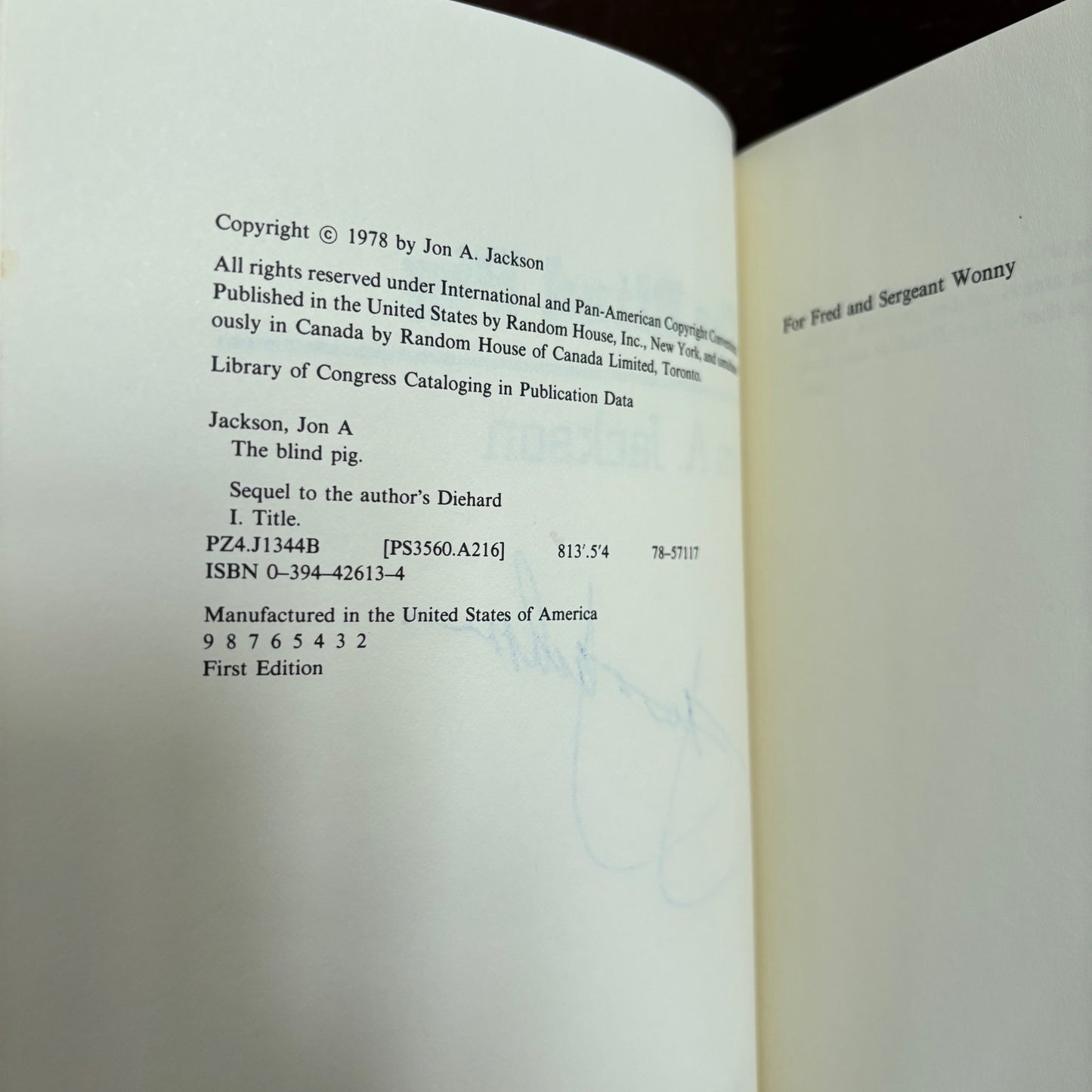 Jon A. Jackson - The Blind Pig - Signed First Edition