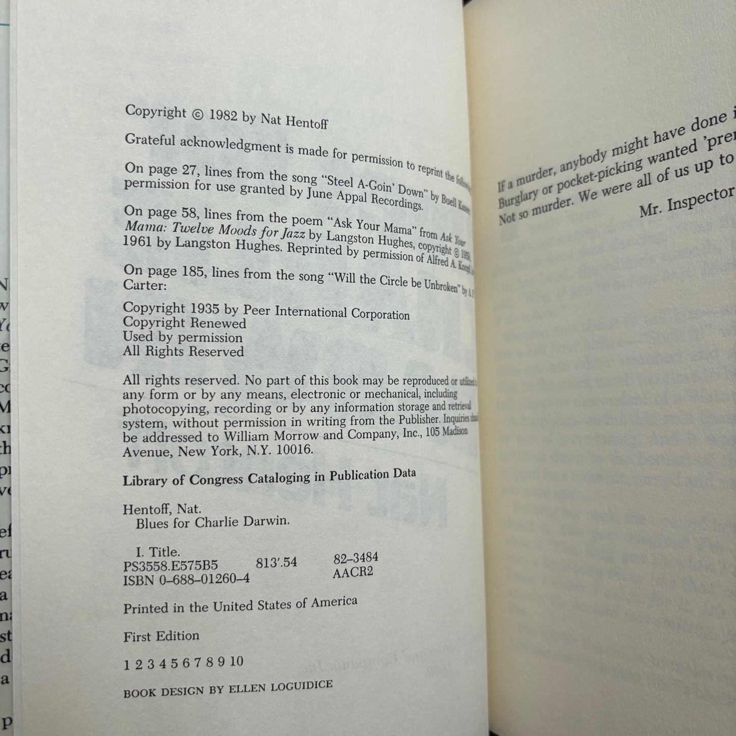 Nat Hentoff - Blues for Charlie Darwin - First Edition