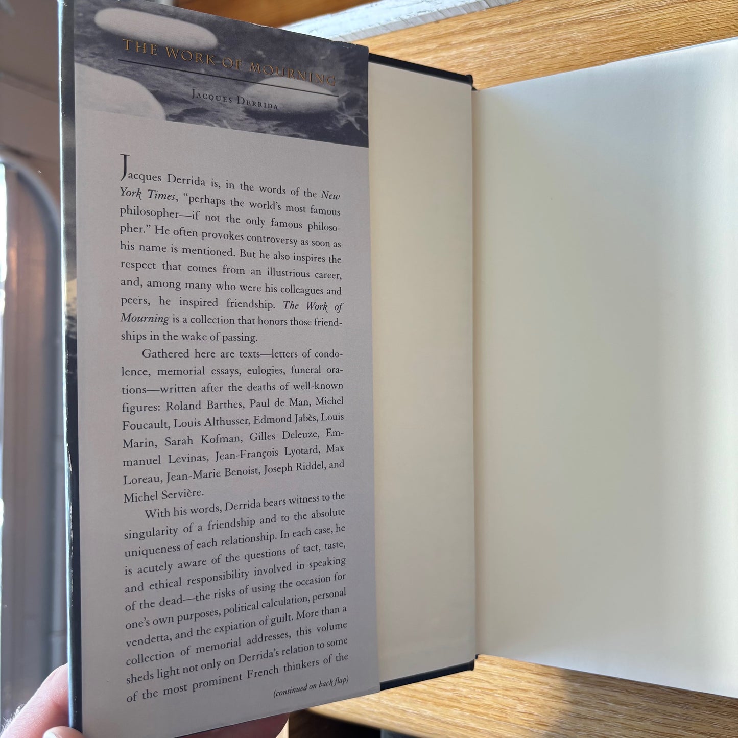Jacques Derrida - The Work of Mourning - First Edition