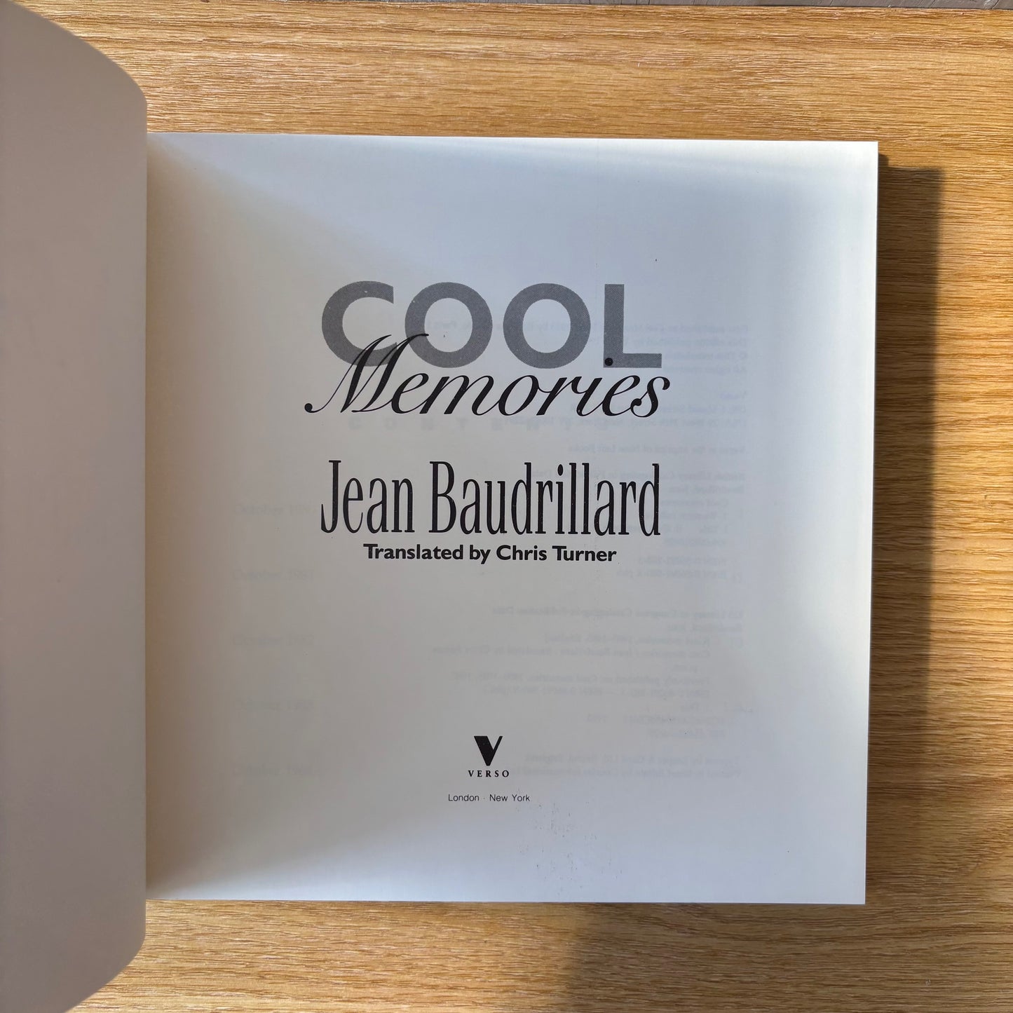 Jean Baudrillard - Cool Memories - First Edition