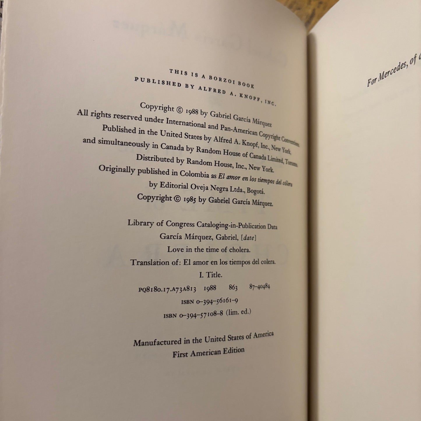 Gabriel Garcia Marquez - Love in the Time of Cholera - First Edition