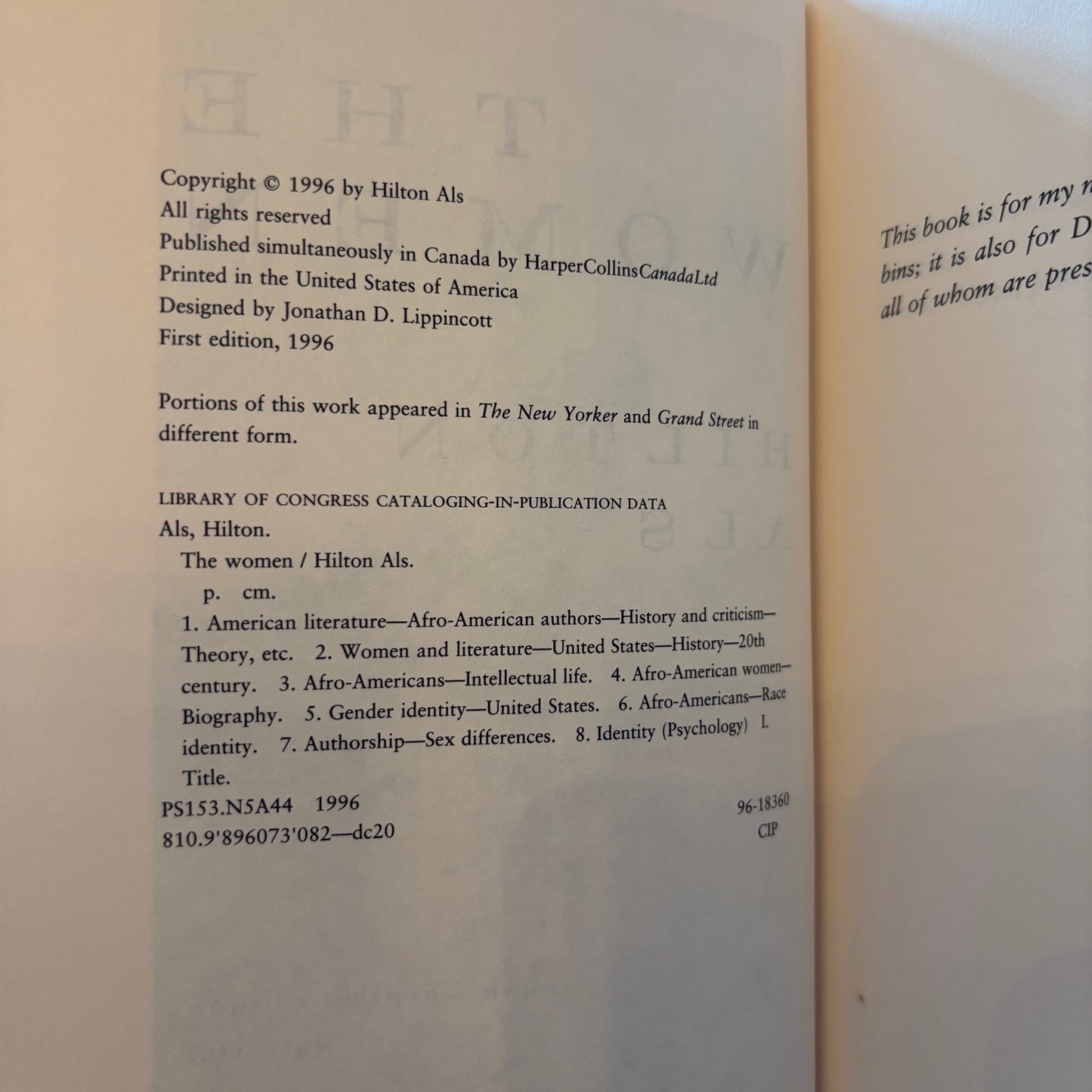 Hilton Als - The Women - First Edition