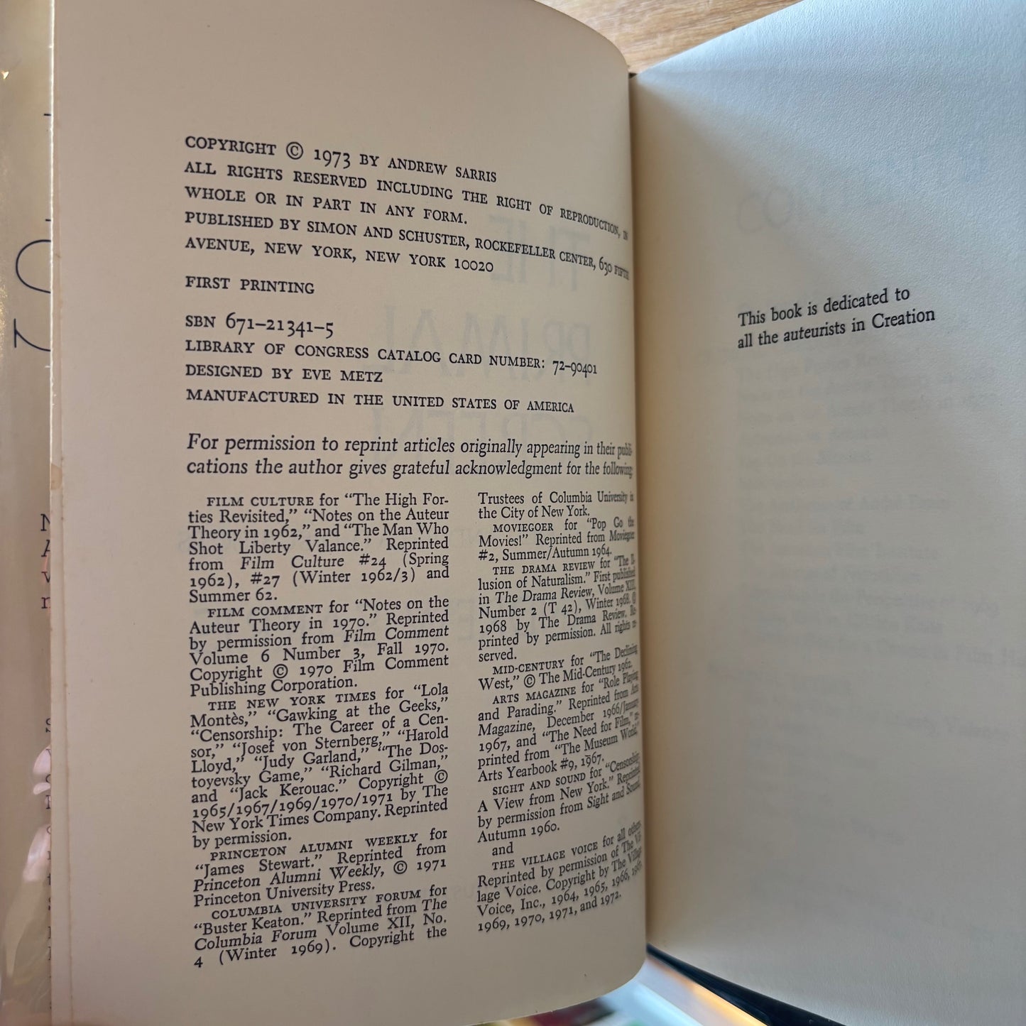 Andrew Sarris - The Primal Screen - First Edition