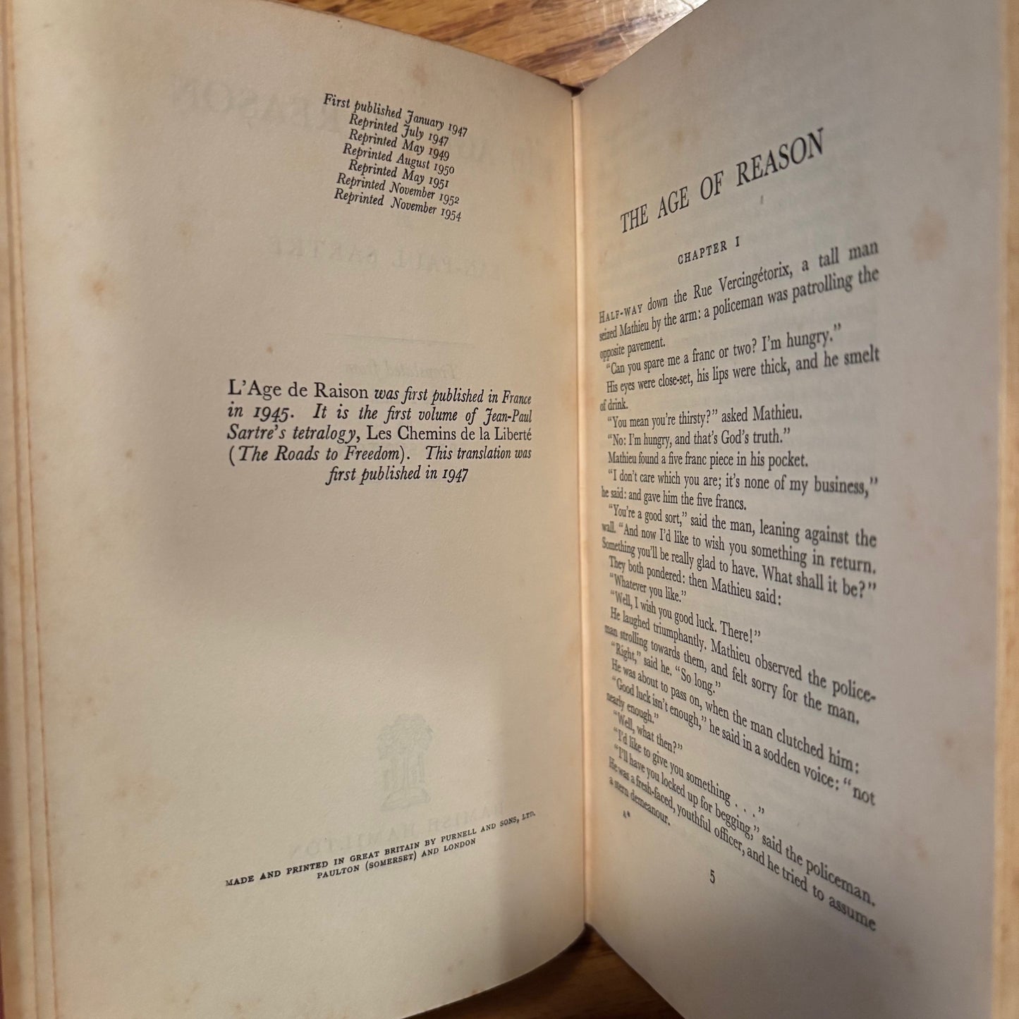 Jean-Paul Sartre - The Age of Reason - First UK Edition Later Printing