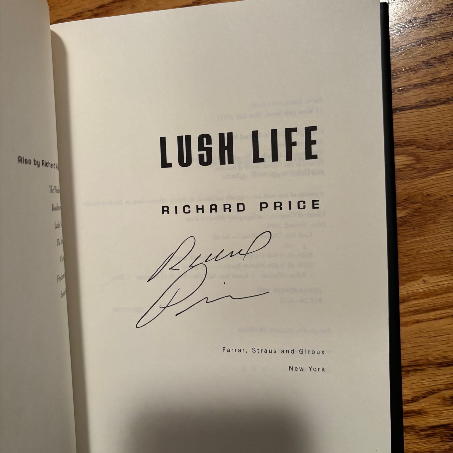 Richard Price - Lush Life - Signed First Edition