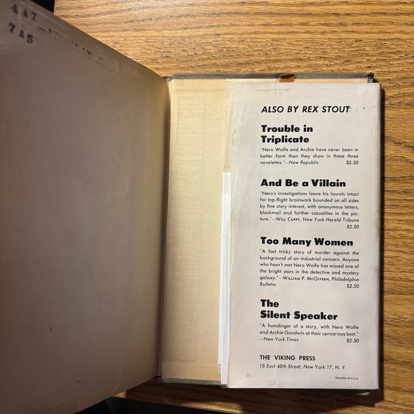 Rex Stout - The Second Confession - First Edition