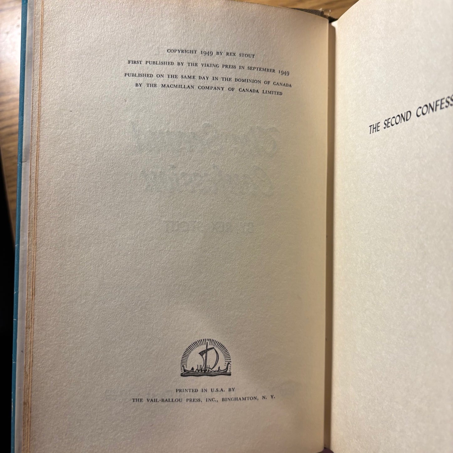 Rex Stout - The Second Confession - First Edition
