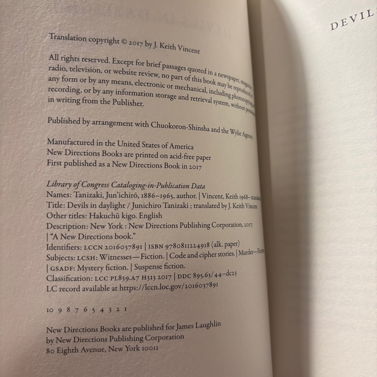 Junichiro Tanizaki - Devils in Daylight - First Edition