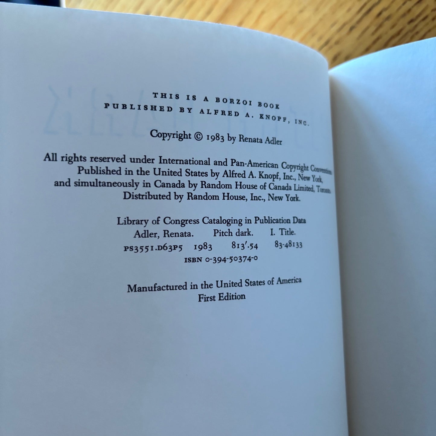 Renata Adler - Pitch Dark - First Edition