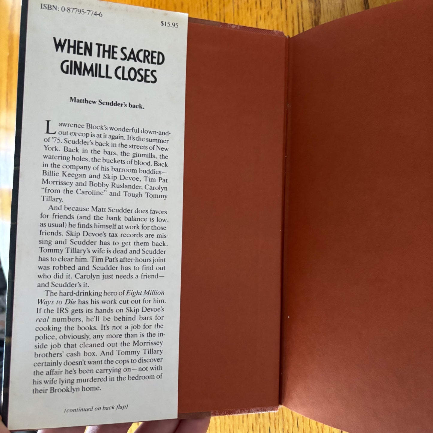 Lawrence Block - When the Sacred Ginmill Closes - First Edition