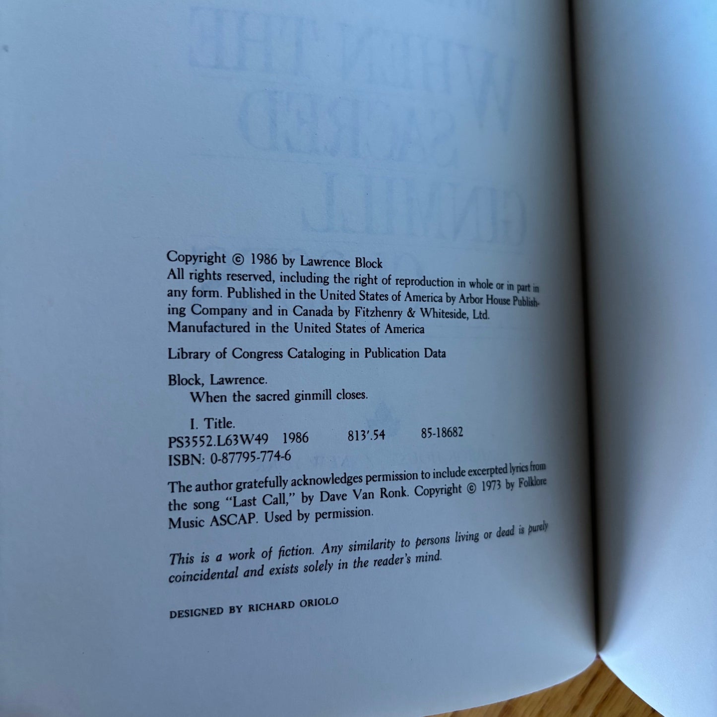 Lawrence Block - When the Sacred Ginmill Closes - First Edition