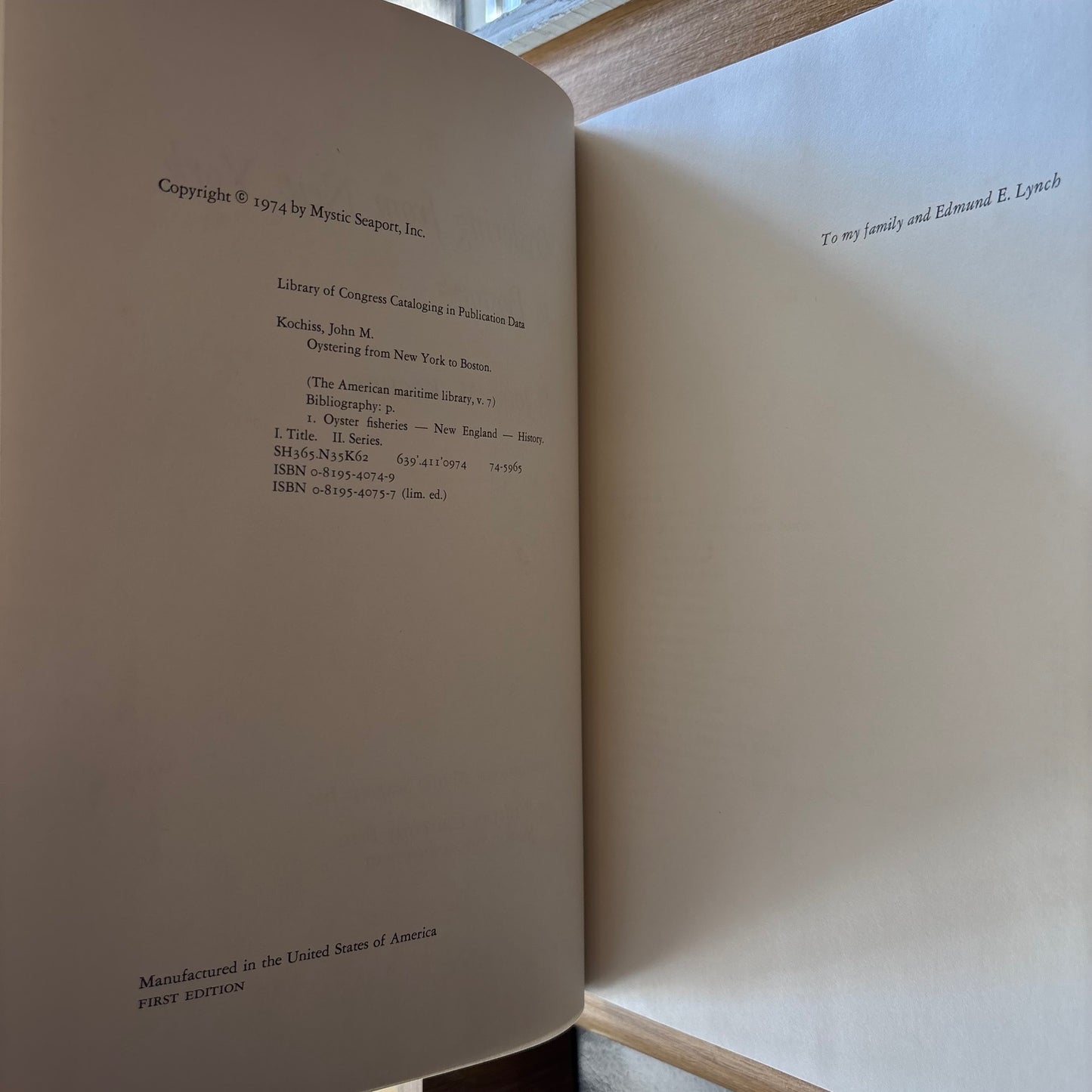 John M. Kochiss - Oystering from New York to Boston - First Edition