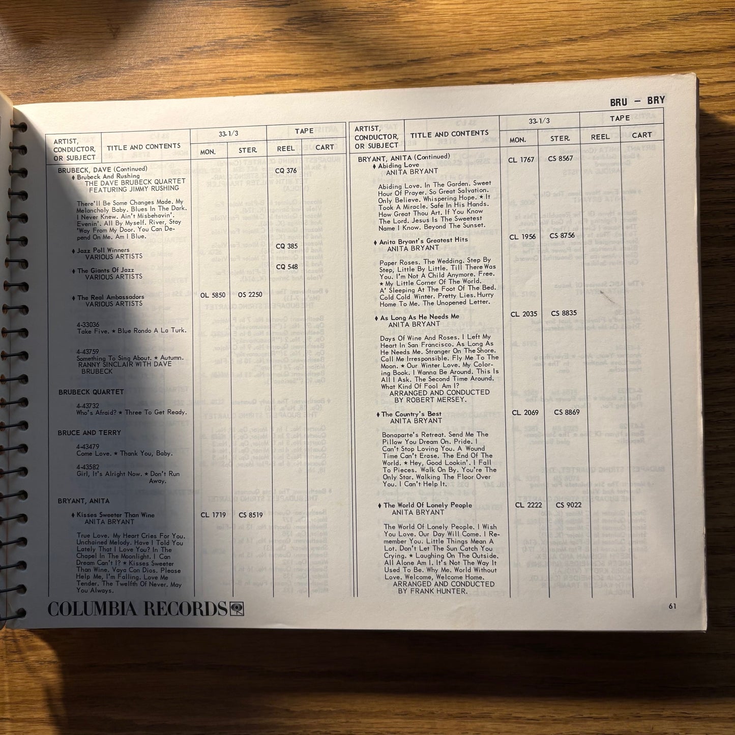 Columbia Records Alphabetical and Numerical Catalog Winter 1966-67
