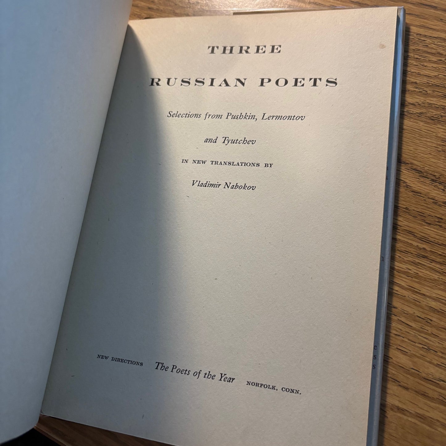 (Vladimir Nabokov) Three Russian Poets: Selections from Pushkin, Lermontov, and Tyutchev - First Edition