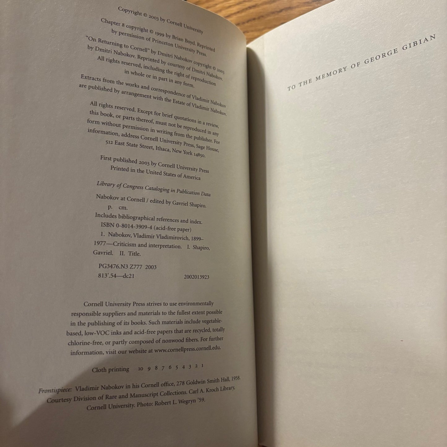 Gavriel Shapiro, ed. - Nabokov at Cornell - First Edition