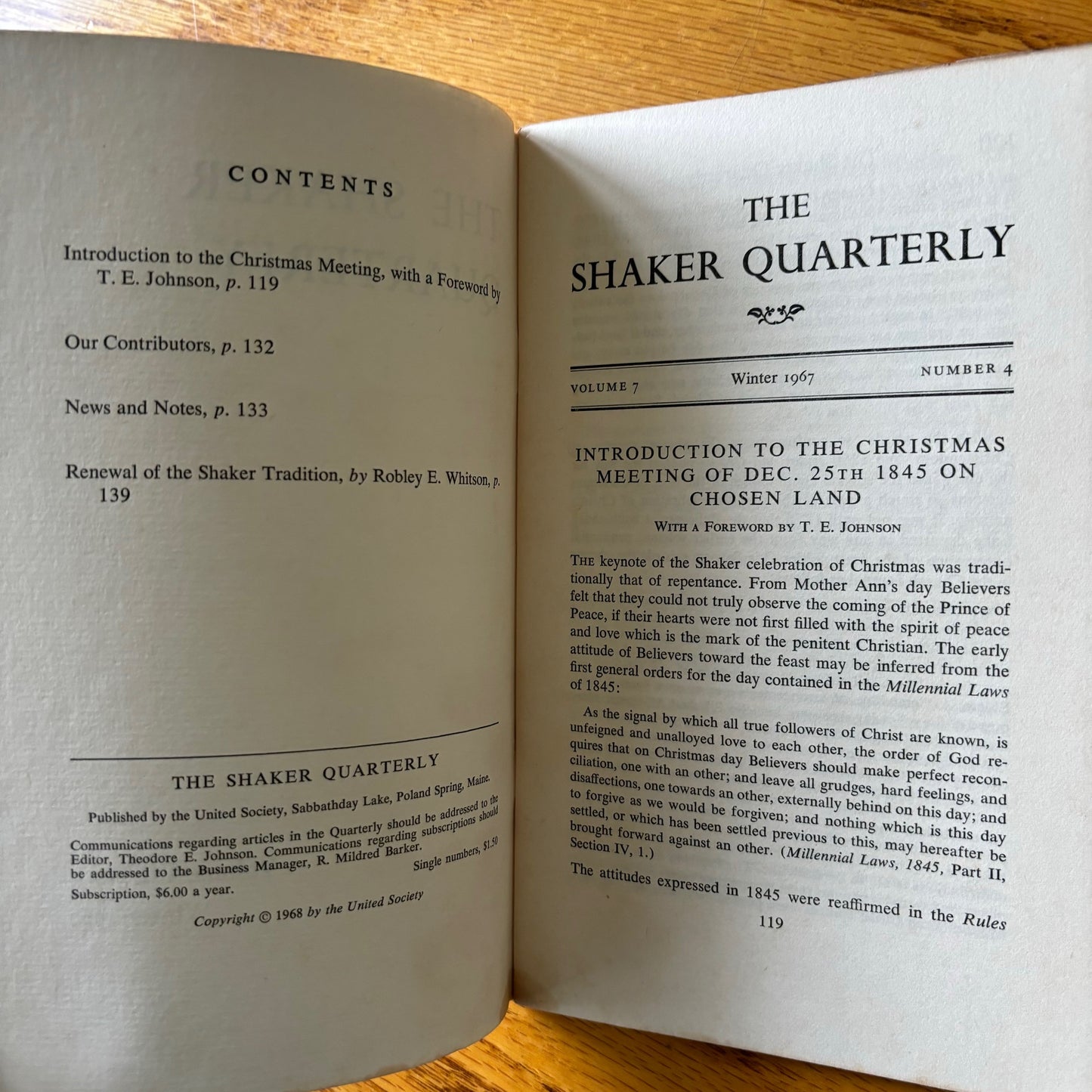 Theodore E. Johnson - The Shaker Quarterly Vol. VII No. 4