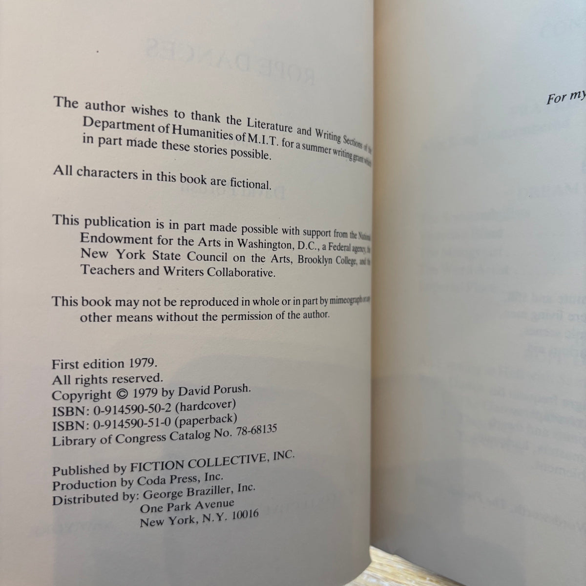 David Porush - Rope Dances - First Edition