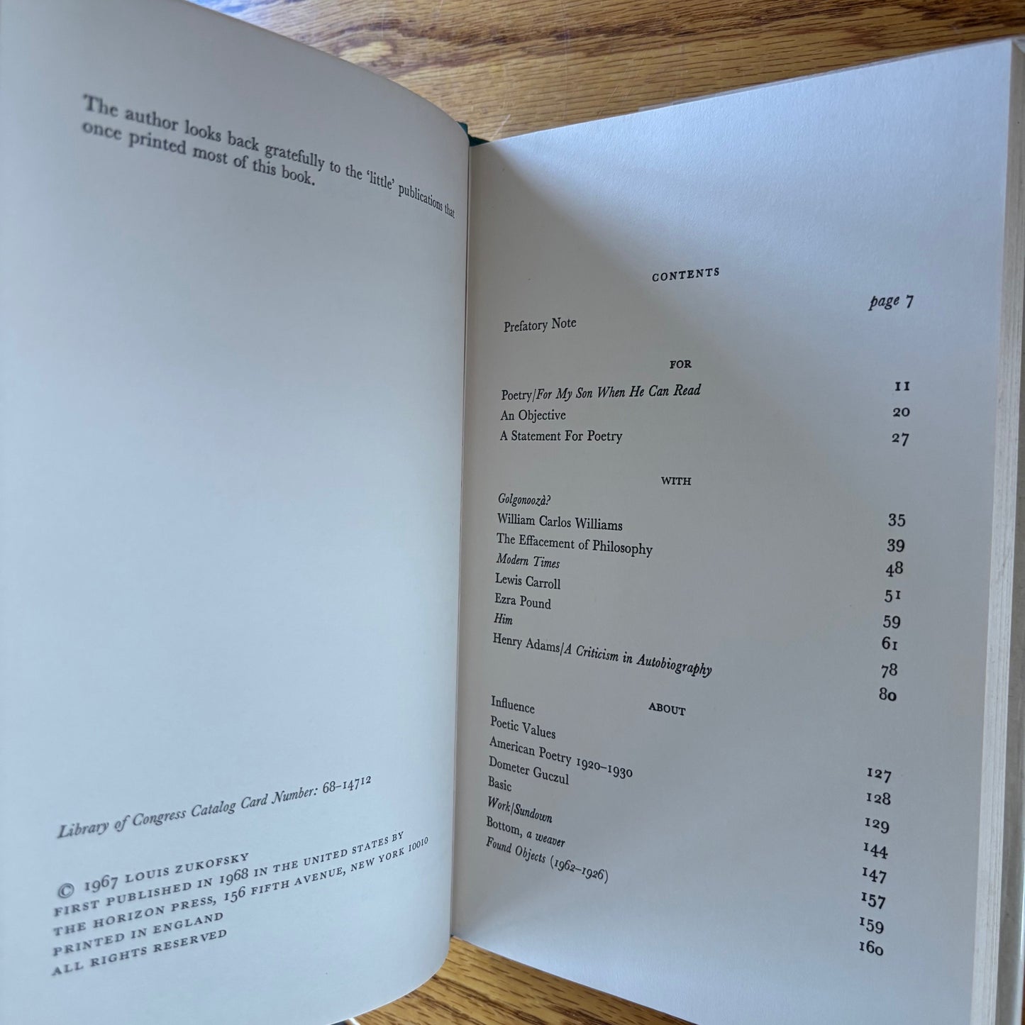 Louis Zukofsky - Prepositions - First Edition