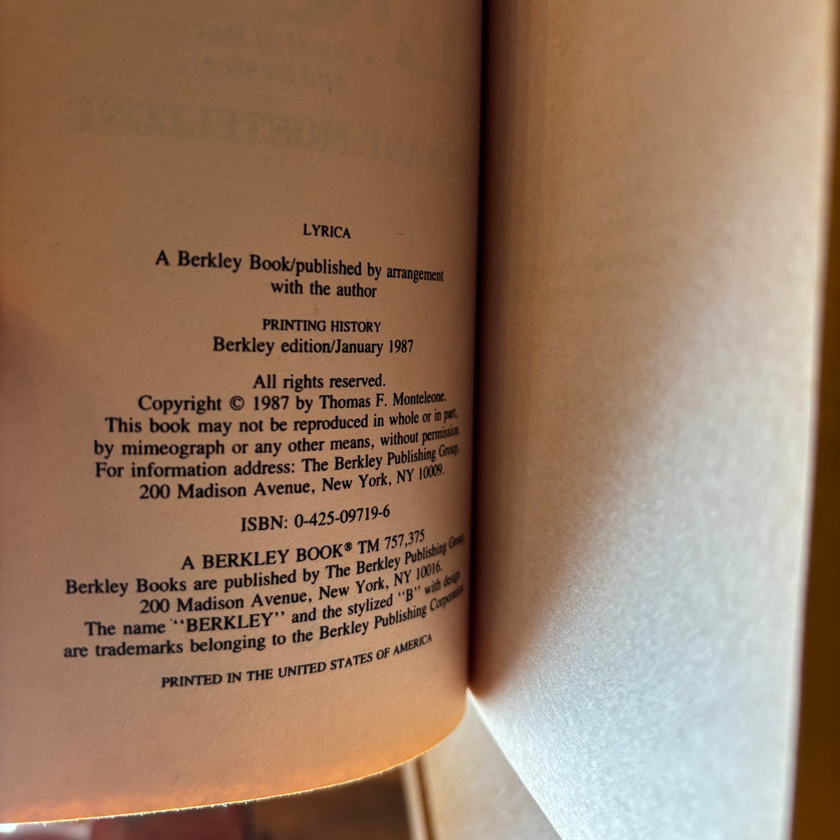 Thomas F. Monteleone - Lyrica - First Edition