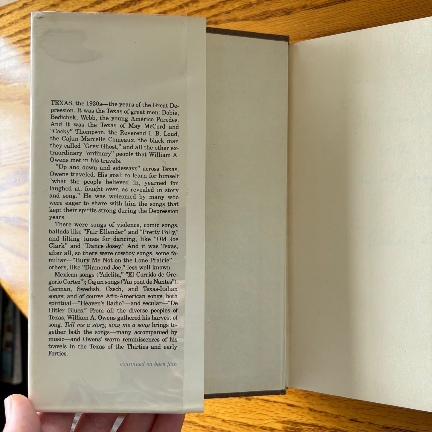 William A. Owens - Tell me a story, sing me a song...: A Texas Chronicle - Signed First Edition