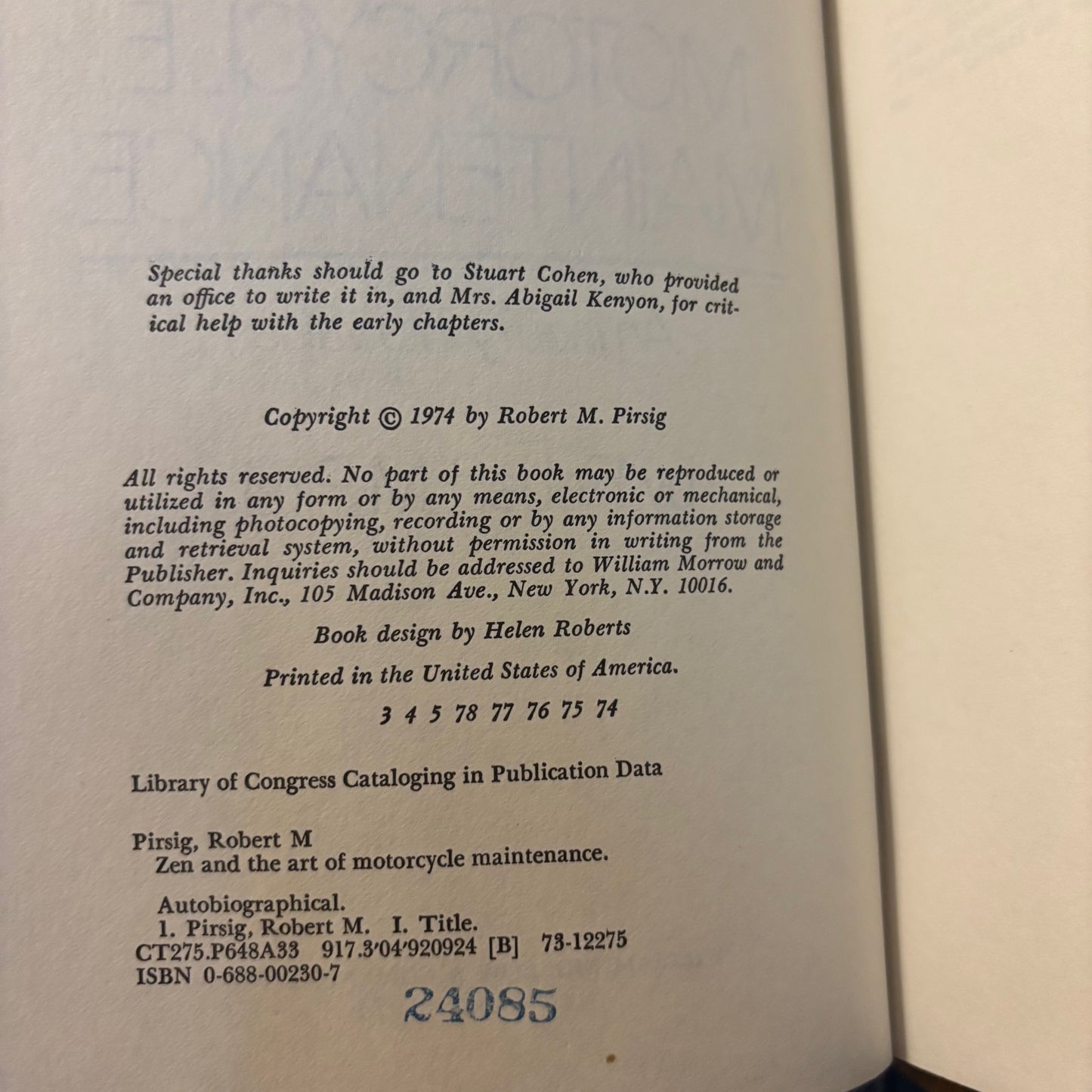 Robert M. Pirsig - Zen and the Art of Motorcycle Maintenance - First Edition Third Printing
