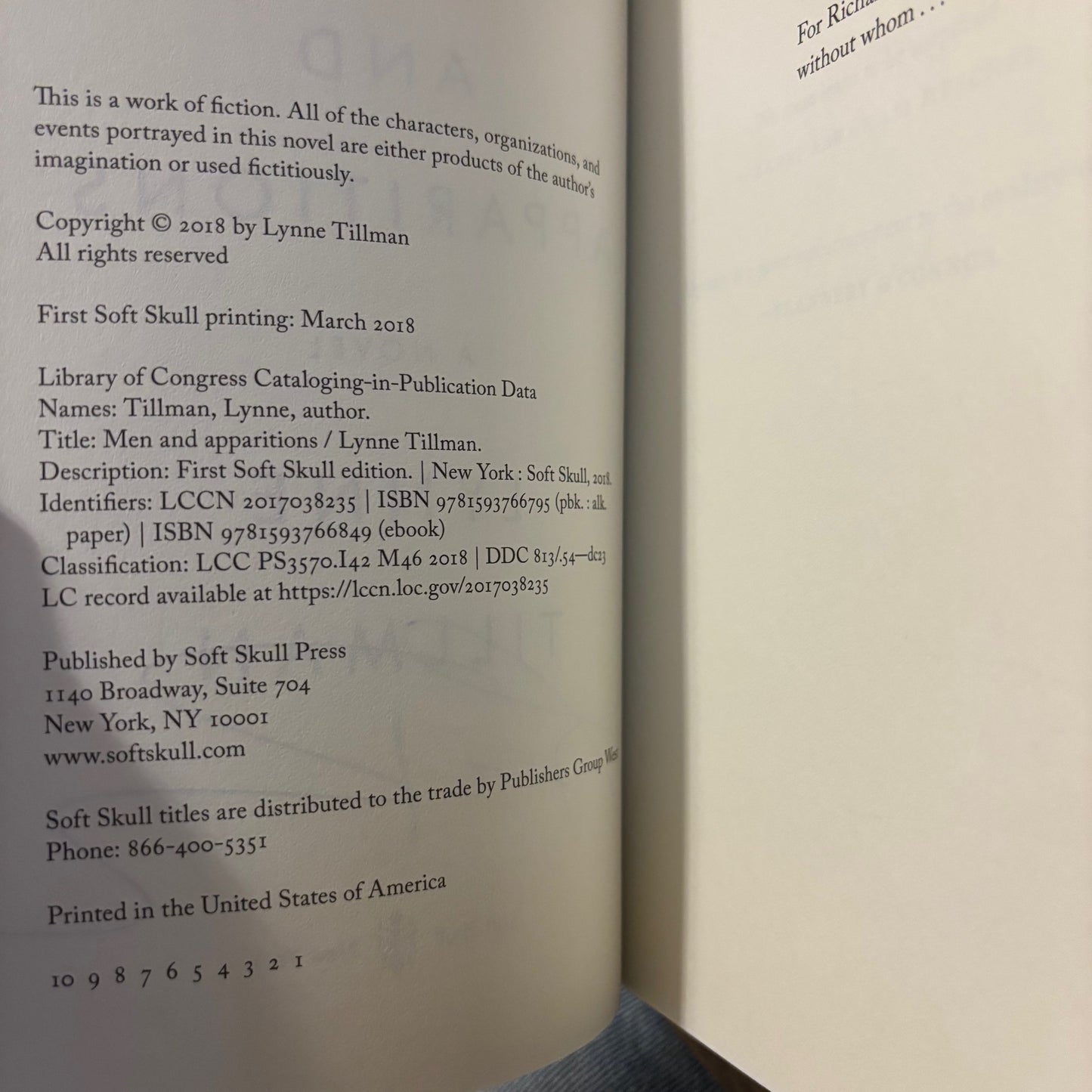Lynne Tillman - Men and Apparitions - Signed First Edition