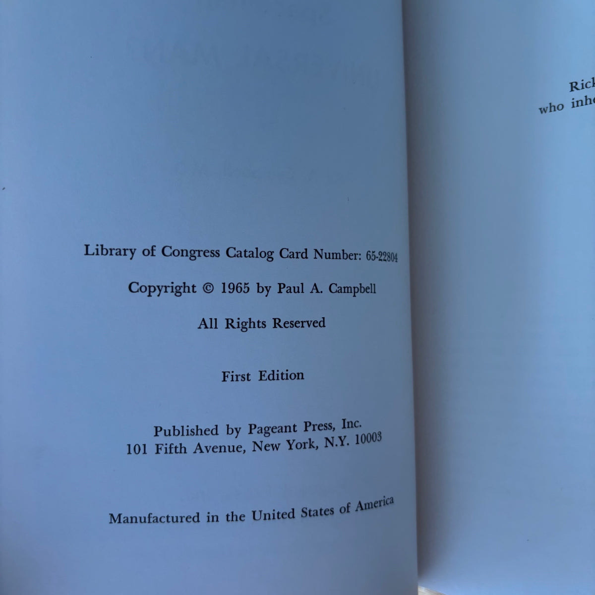Paul Campbell, M.D. - Earthman Spaceman Universal Man? - Signed First Edition