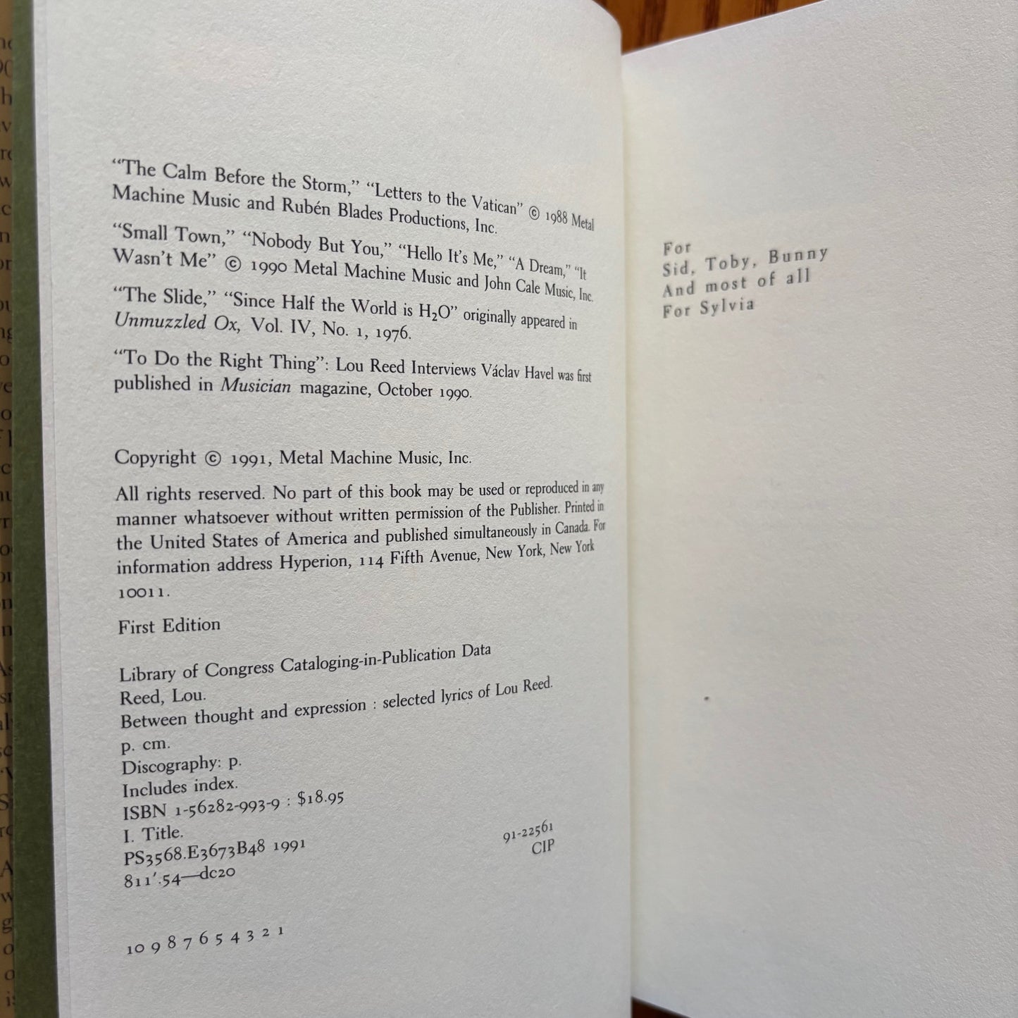 Lou Reed - Between Thought and Expression: Selected Lyrics - Signed First Edition
