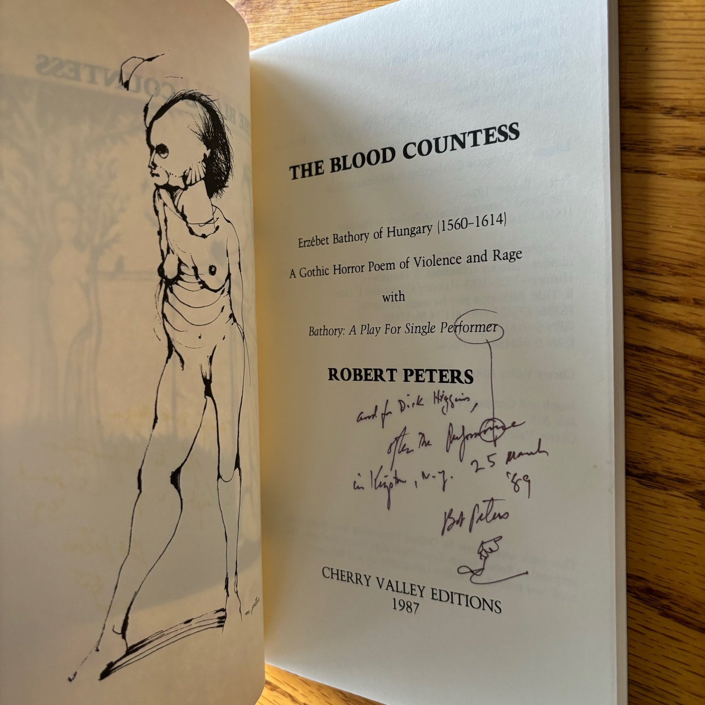 Robert Peters - The Blood Countess - Signed to Dick Higgins