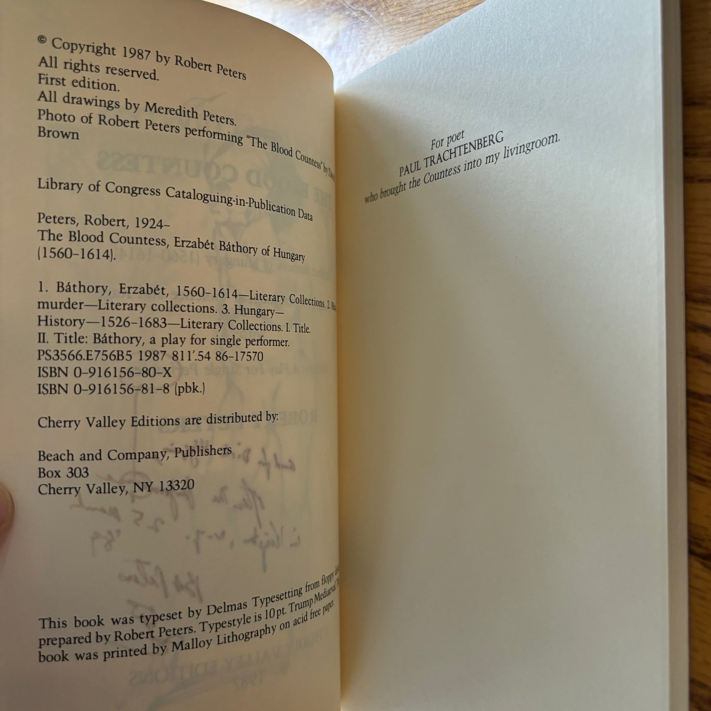 Robert Peters - The Blood Countess - Signed to Dick Higgins